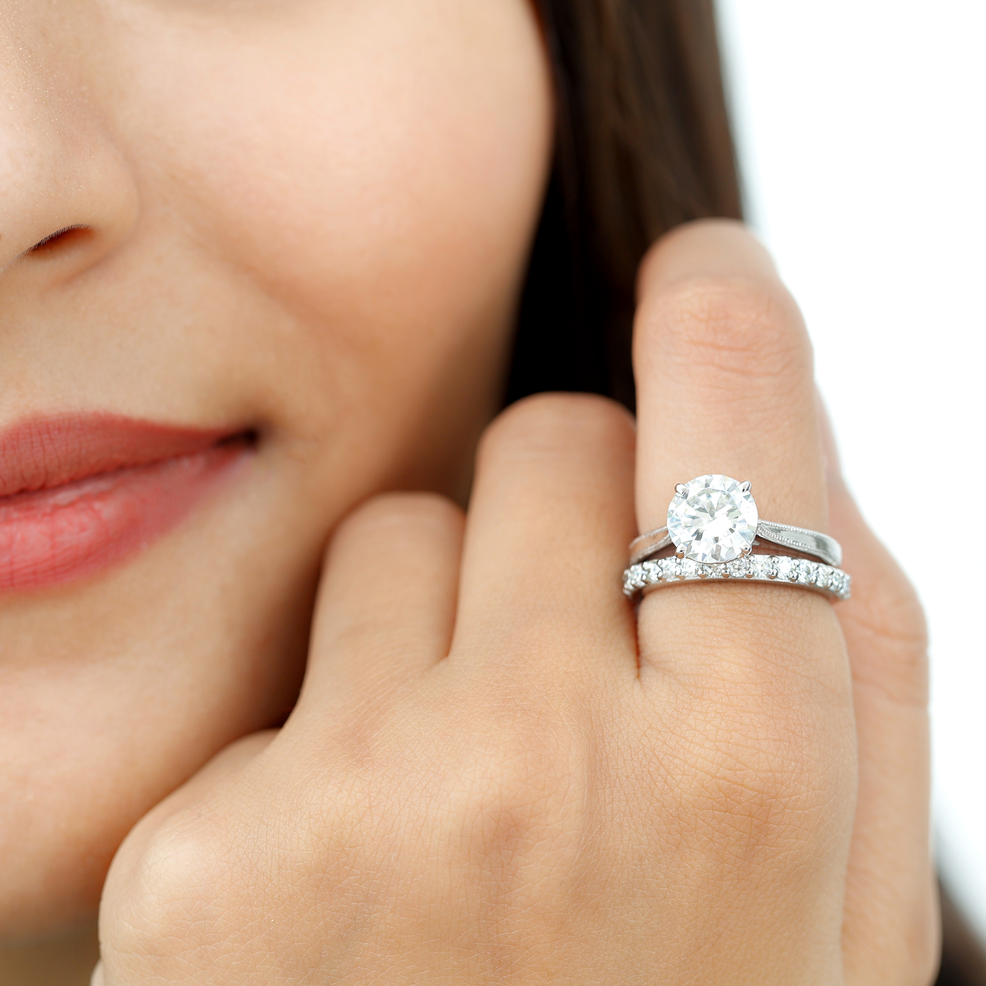 thumbnail video image 2 of Rosec Jewels Lab Diamond Wedding Ring Set - 2 Ct Engagement Ring with Wedding Band (8 mm, EF-VS Grade), 10K White Gold, US 13.00, 2 of 9