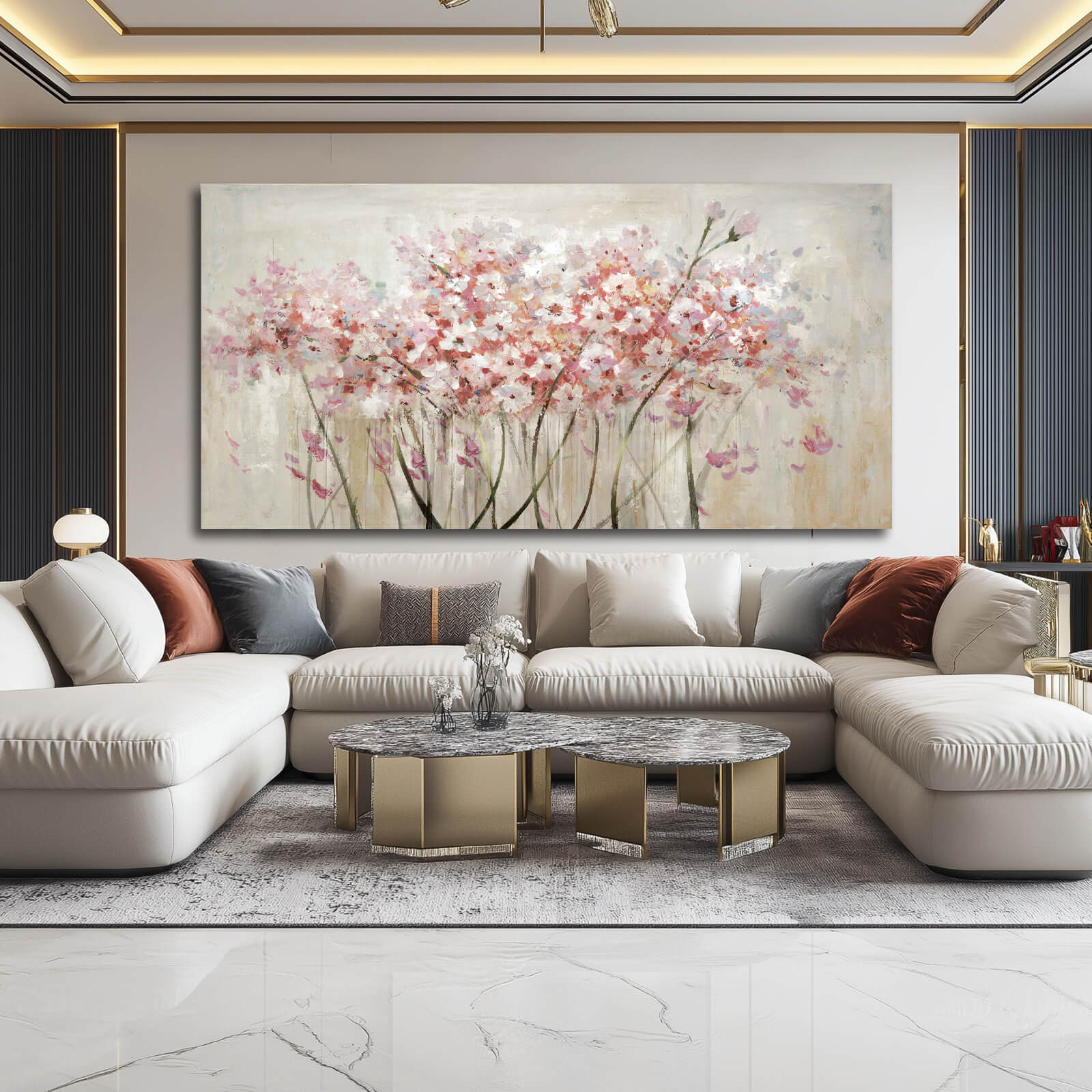 thumbnail video image 2 of Pink and White Canvas Pictures Floral Poster Print 29"x58" Large Artwork for Living Room Nature Painting Wall Art for Dining Room, 2 of 8