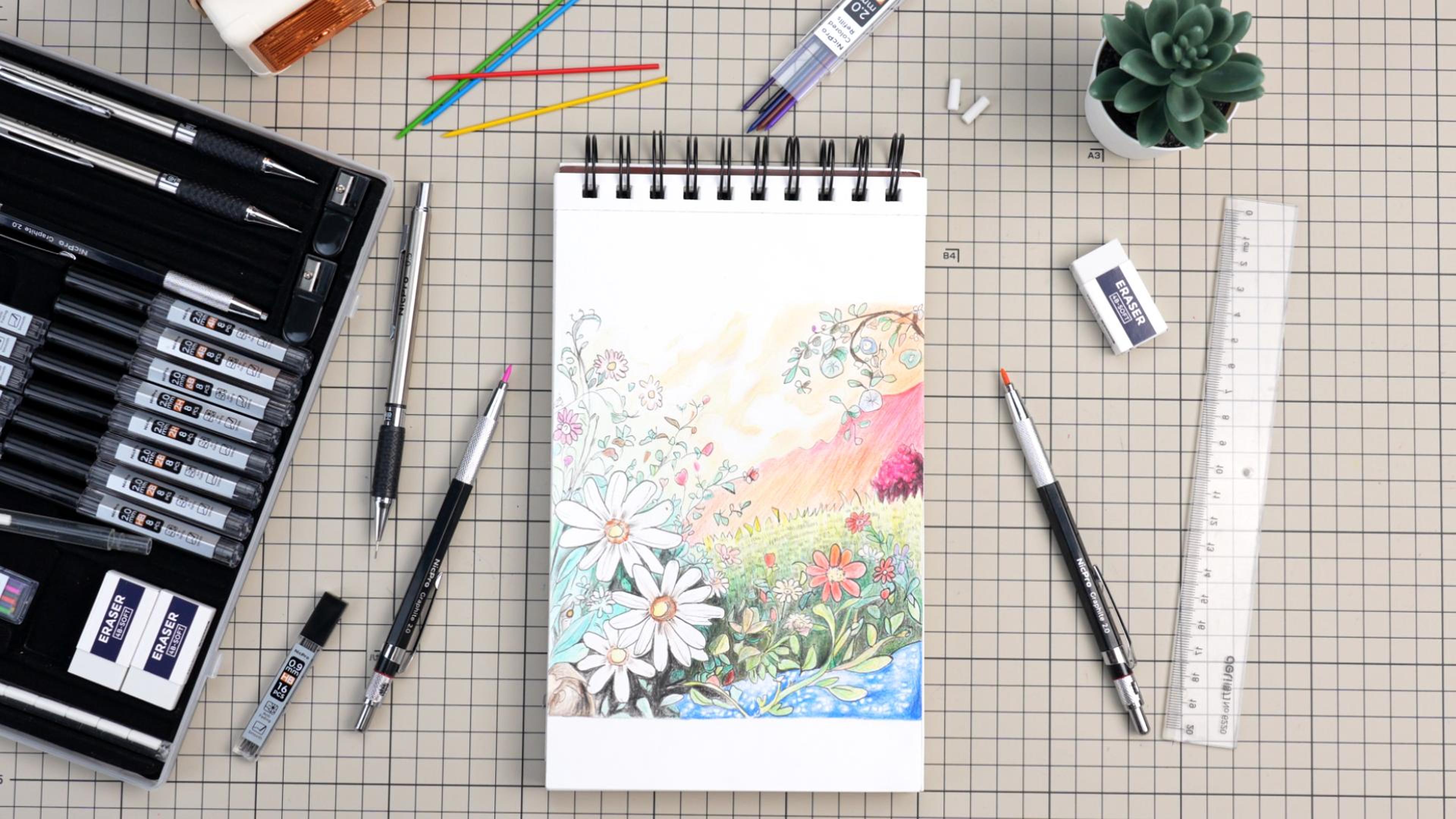 thumbnail video image 2 of Nicpro 6 Pcs Metal Mechanical Pencils, Drafting Pencil 0.5 mm & 0.7 mm & 0.9 mm & 3 Pcs 2mm Lead Holder (6B 4B 2B HB 2H 4H Colors) with 20 Tube Lead Refills Case, 2 of 8