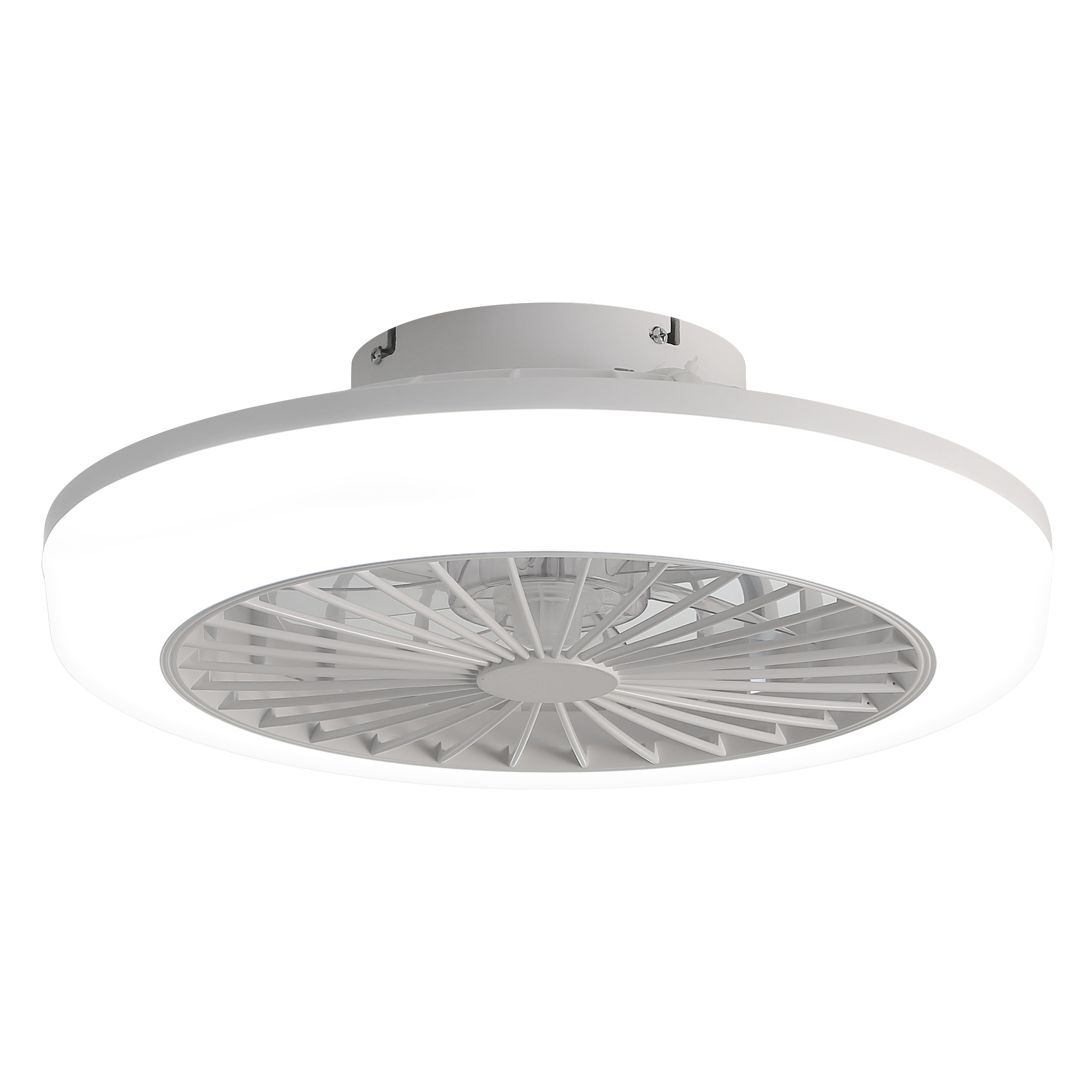 thumbnail video image 2 of Sofucor 18 in Round Ceiling Fans with Lights, Dimmable Color Temperature and 6 Speeds, Remote & APP Control, Flush Mount Bladeless Reversible Motor, White, 2 of 6