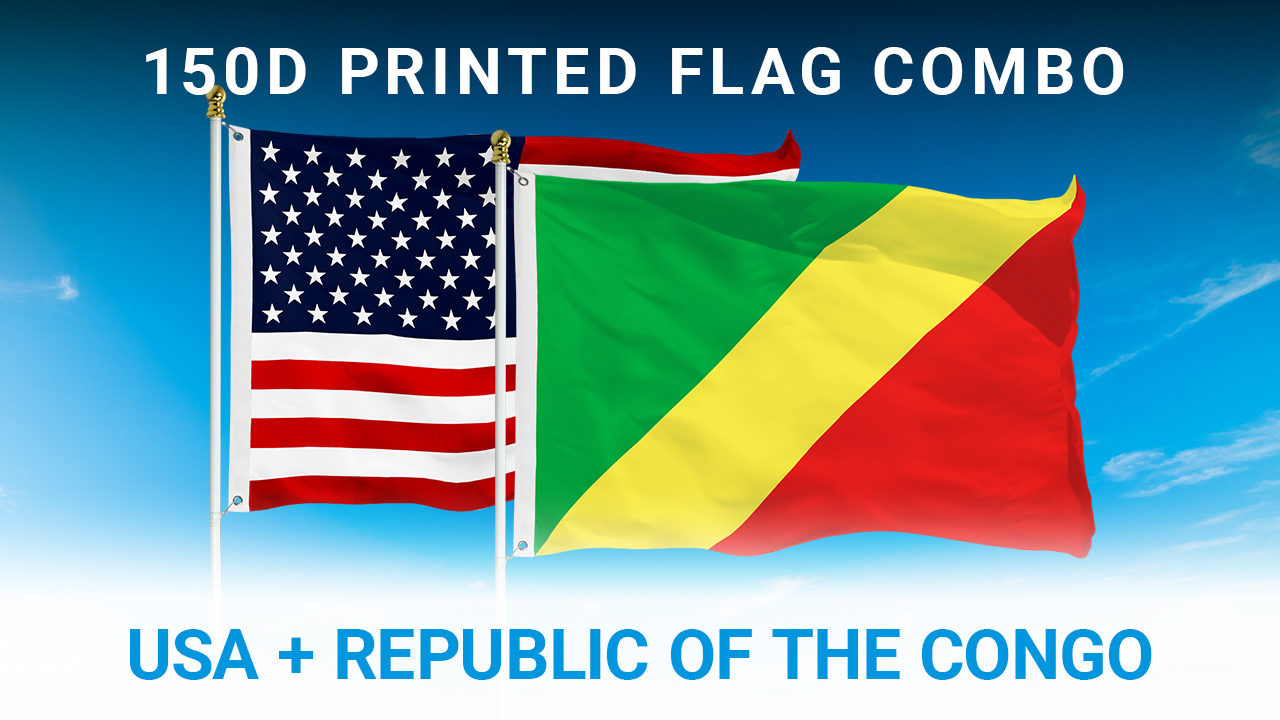 thumbnail video image 2 of G128 Combo Pack: American USA Flag 3x5 Ft & Republic of the Congo Flag 3x5 Ft | Both LiteWeave Pro Series Printed 150D Polyester, Brass Grommets, 2 of 9