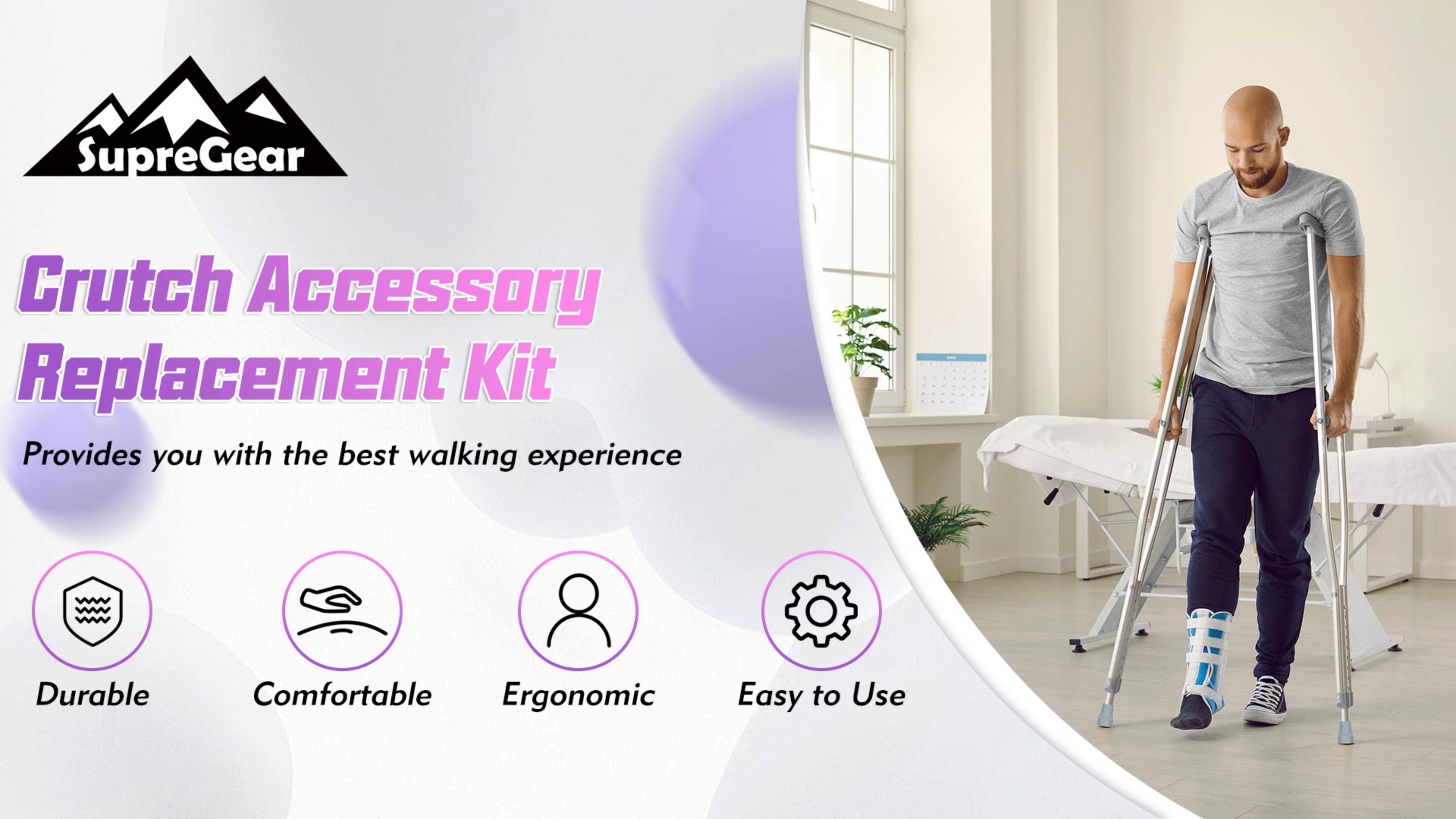 thumbnail video image 2 of SupreGear Ergonomic Crutch Replacement Pads and Rubber Tips, Grey, 6 pack, 2 of 7