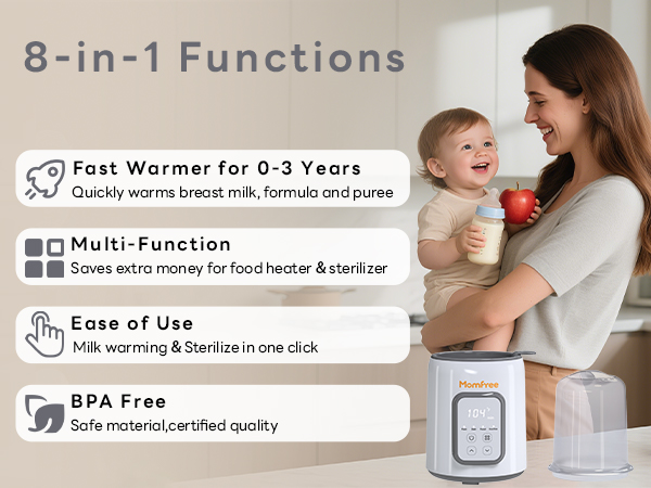 thumbnail video image 2 of Momfree Bottle Warmer, 8-in-1 Baby Bottle Warmer with Smart Temperature Control, Fast Baby Food Heater, Breastmilk Warmer, Multi-Use for All Feed Stages, 2 of 11