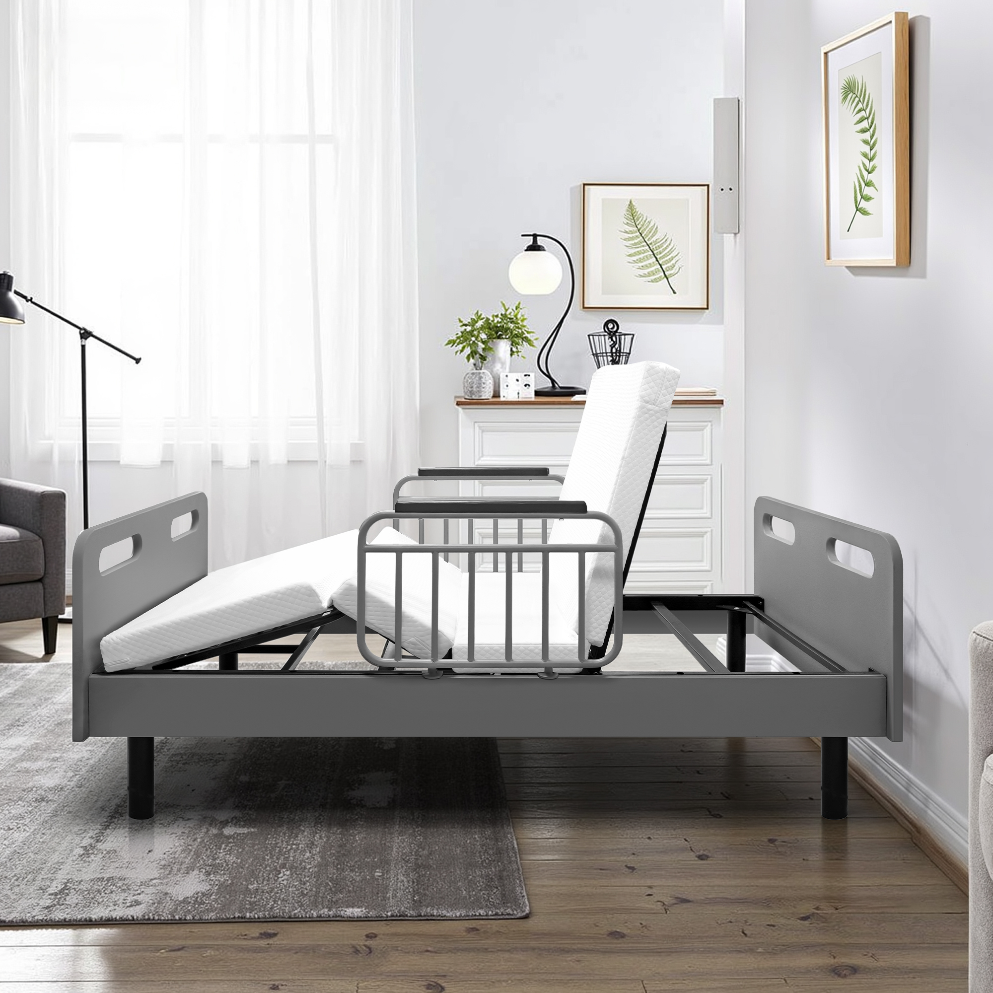 thumbnail video image 2 of Montary Home Electric Hospital Bed with Remote Control, Memory Foam Mattress & Safety Side Rails for Elderly Care, 2 of 10