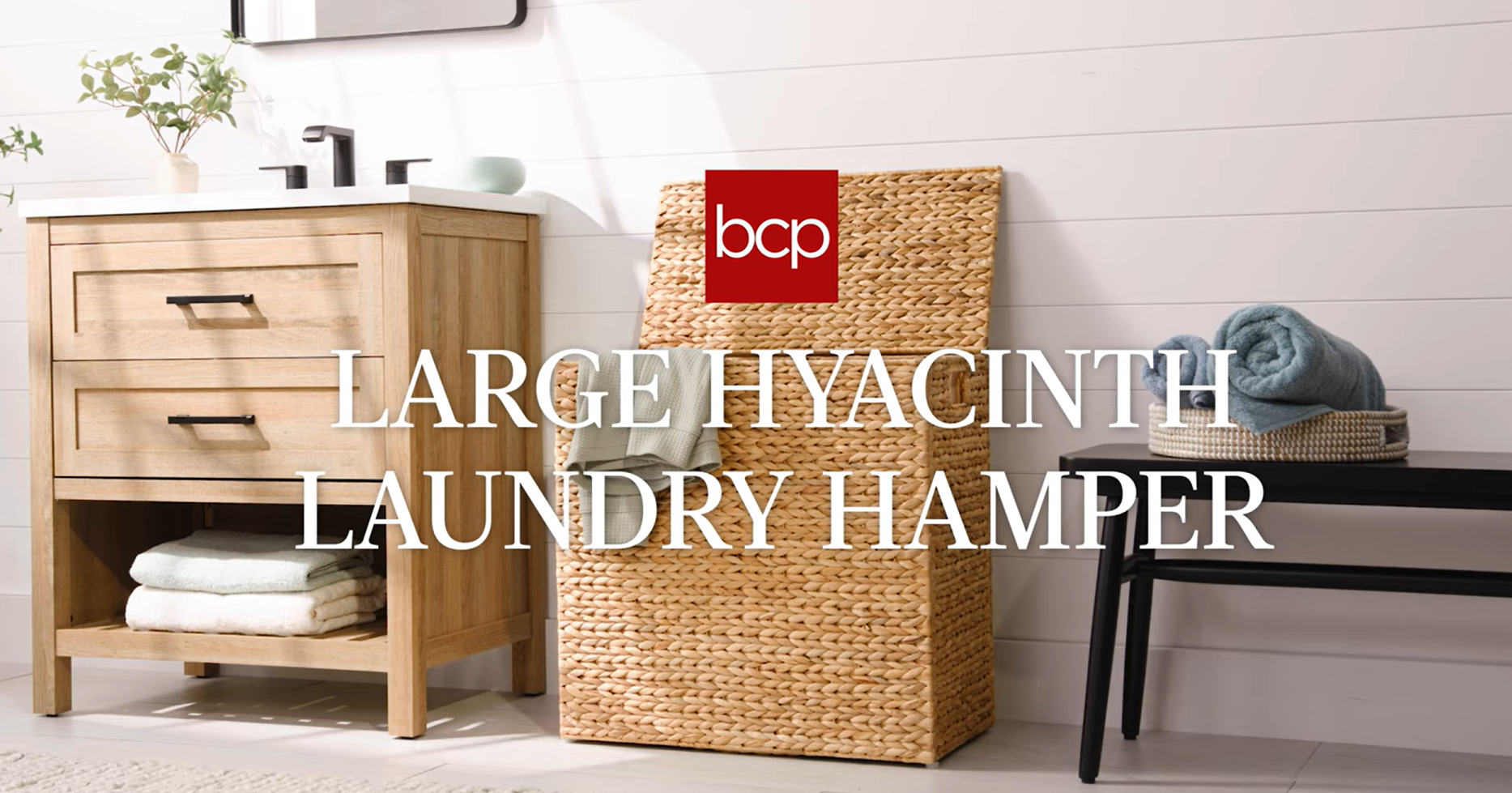 thumbnail video image 2 of Best Choice Products Large Natural Water Hyacinth Double Laundry Hamper Basket w/ 2 Liner Bags, Handles - Espresso, 2 of 9