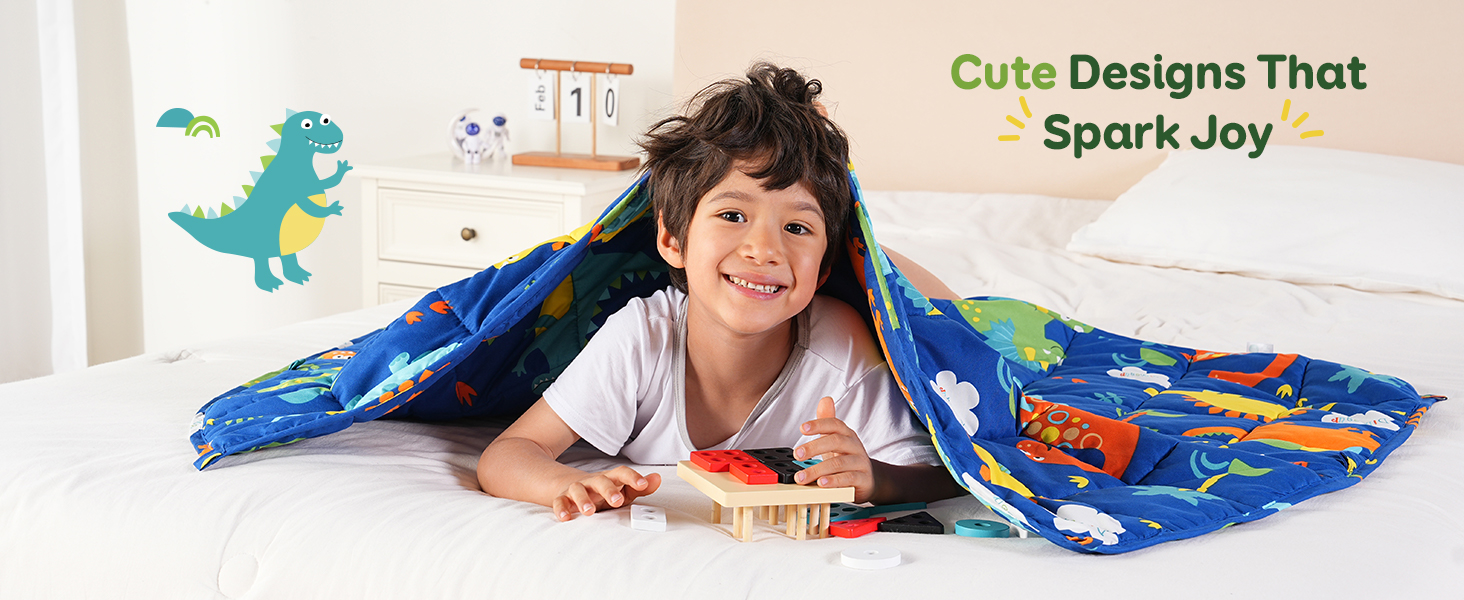 thumbnail video image 2 of Sivio Kids Weighted Blanket 5lbs, Anxiety Relief Calming Heavy Blanket for Bed, Sofa and Nap Time, 36"x48" Dark Blue Dinosaurs, 2 of 9