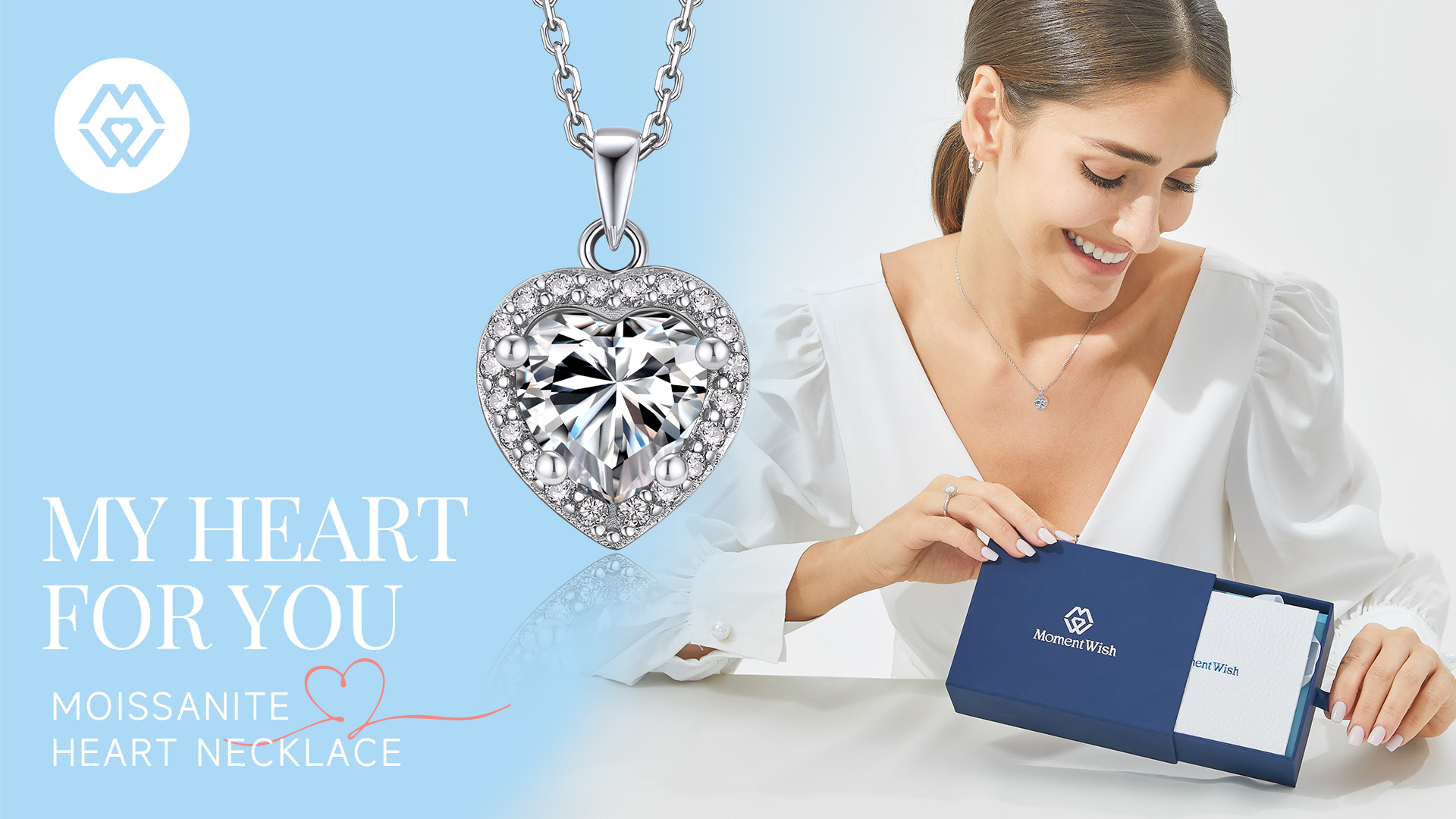 thumbnail video image 2 of Momentwish 1 Carat D color VVS1 Simulated Diamond Necklace For Women Moissanite Heart Pendant Sterling Silver Jewelry Christmas Gifts, 2 of 9