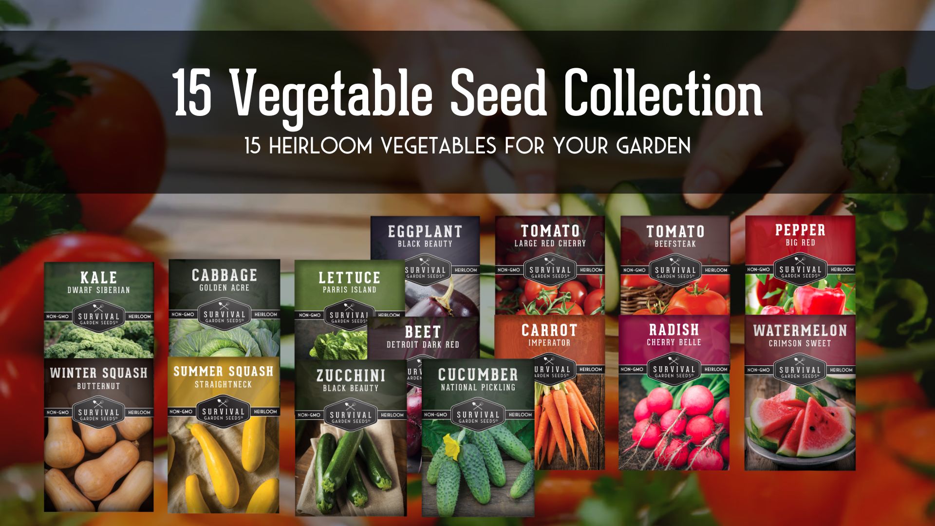thumbnail video image 2 of 15 Pack Vegetable Garden Seed Collection - Non-GMO Heirloom Full Sun Annuals, 2 of 9