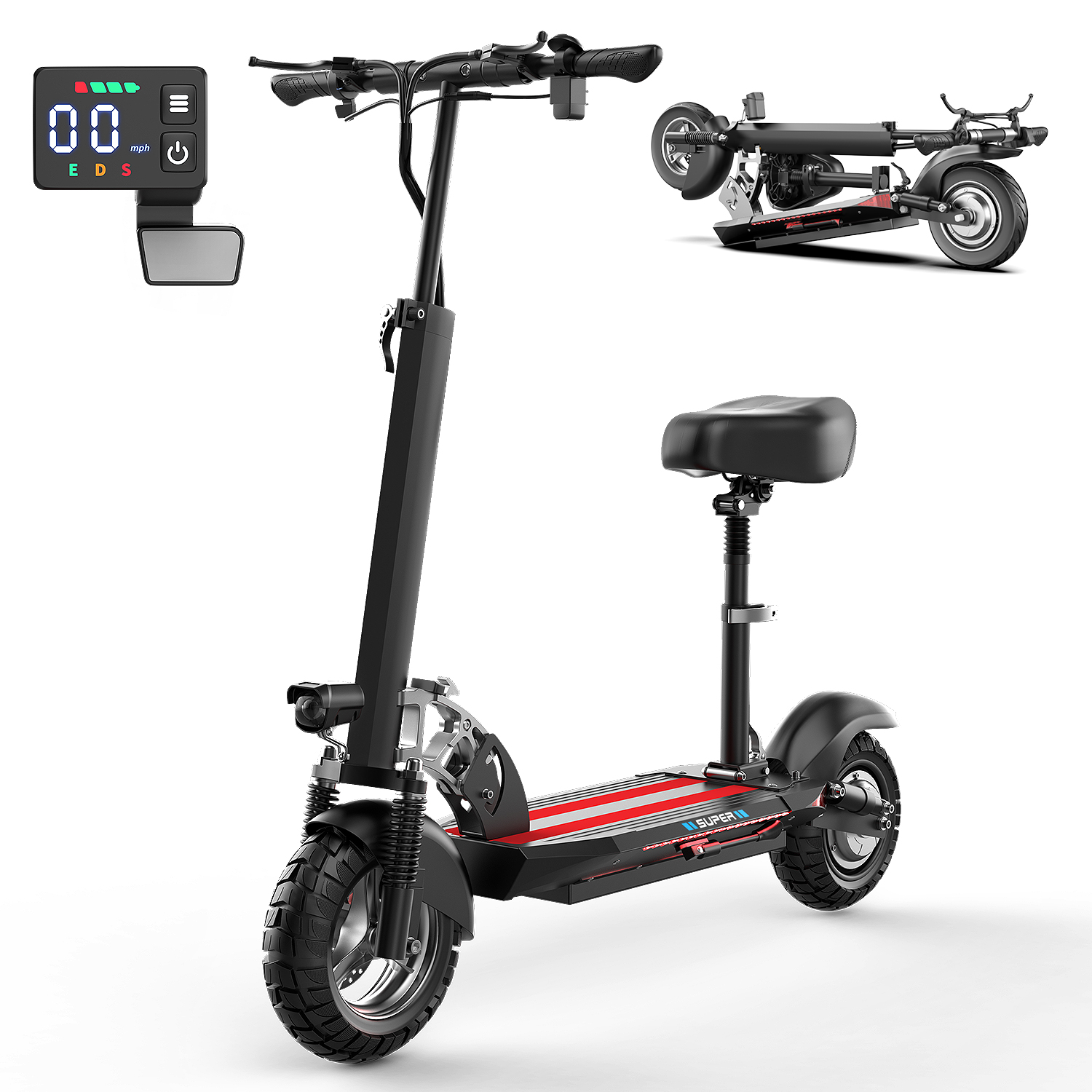 thumbnail video image 2 of ASKGO Q2 1200W Peak Off Road Electric Scooter for Adults ,3 speed&27MPH &35Mile Escooter,48V 15AH Electric Scooter With Detachable/Foldable seat, 10''Tire All Terrain，330LBS Capacity，UL2272, 2 of 10