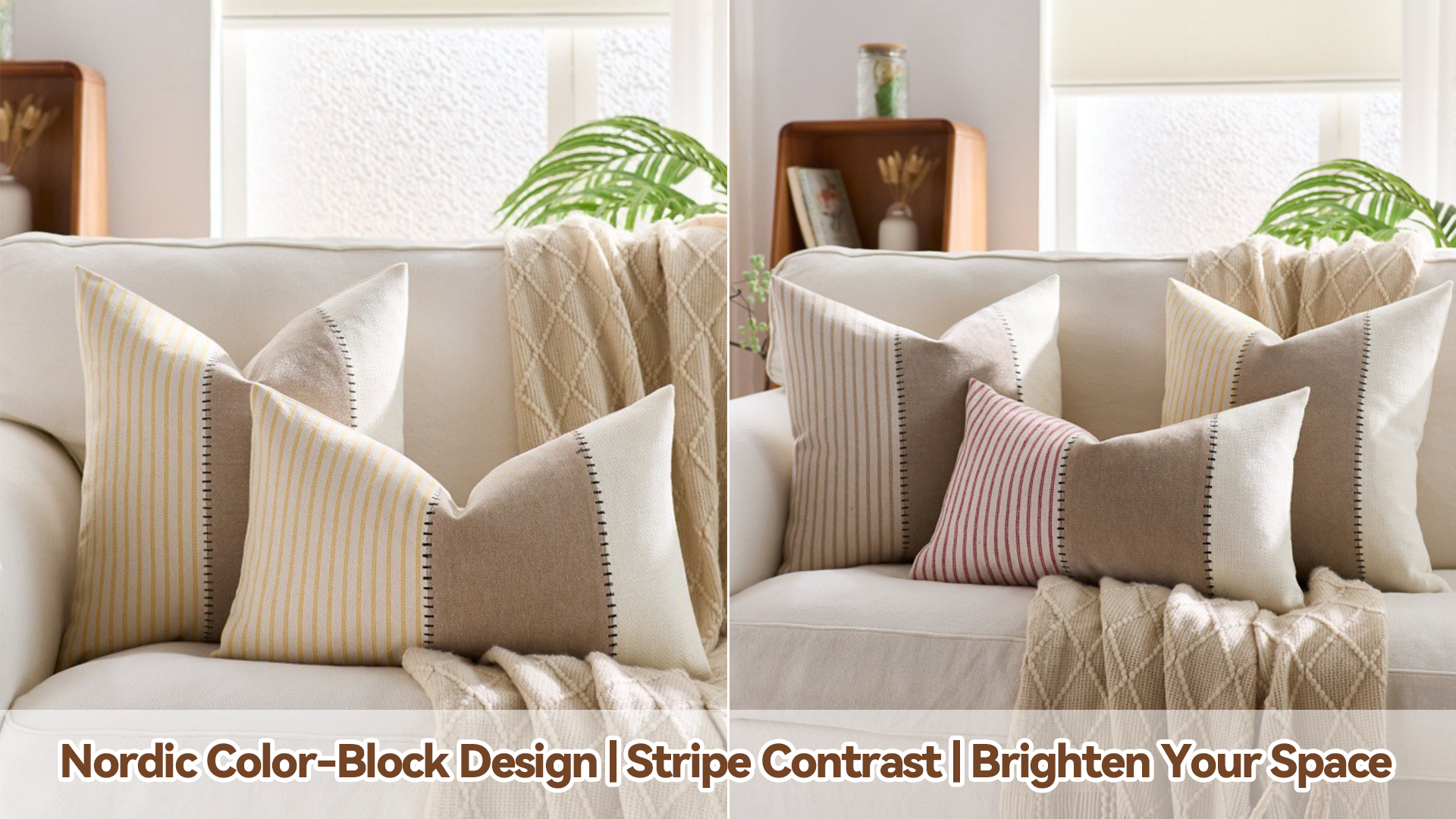 thumbnail video image 2 of HonorHut Striped Throw Pillow Covers Set of 2 Modern Minimalist Pillow Covers Vertical Stripes Splicing Pillowcases Neutral Patchwork Cushion Covers 12x20Inch Black, 2 of 7