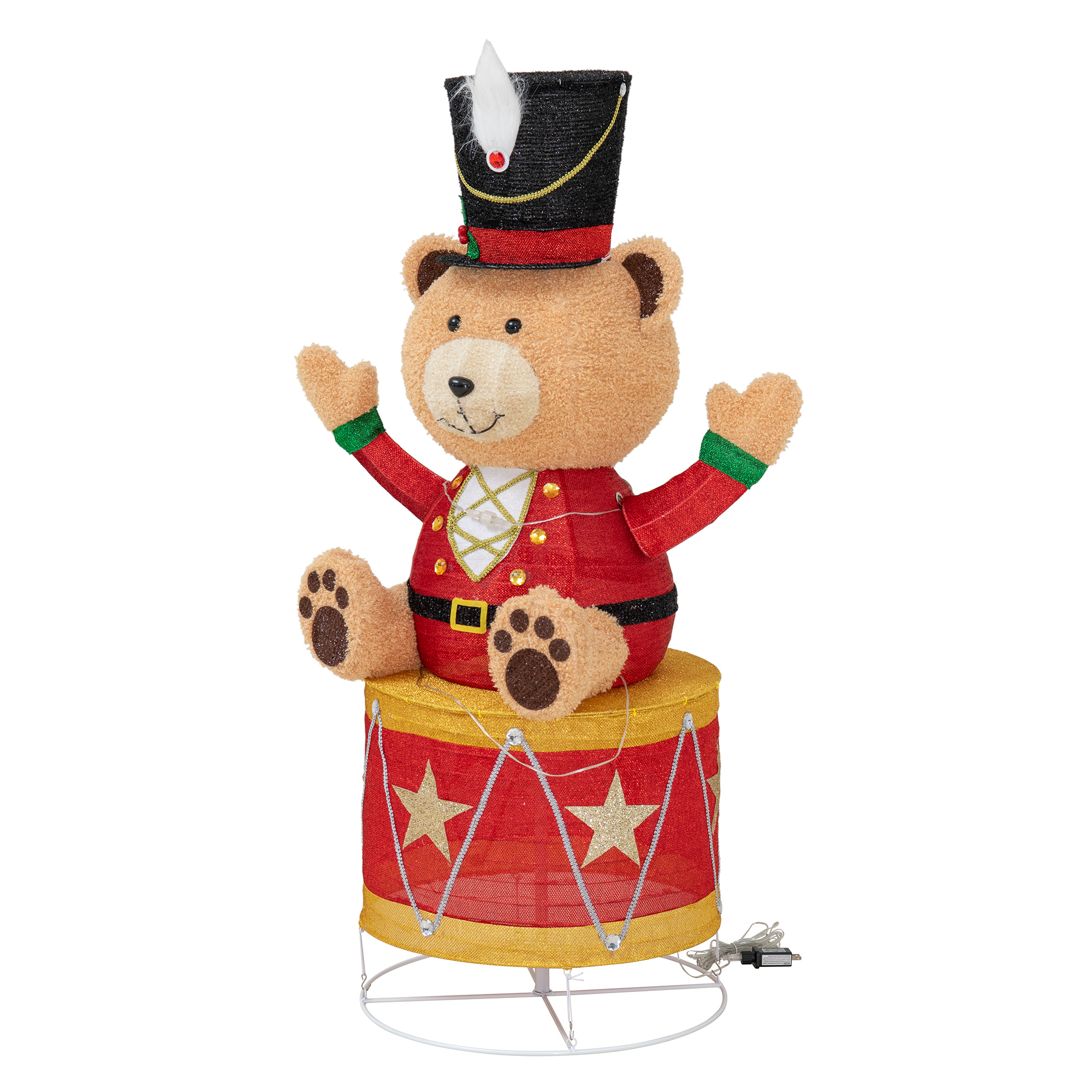 thumbnail video image 2 of Sunjoy 57 inch Christmas Lighted Drumming Bear, 3D Tinsel Santa Drumming Bear Outdoor Garden Yard Lawn Festive Holiday Decoration with Lights for Indoor & Outdoor, 2 of 10