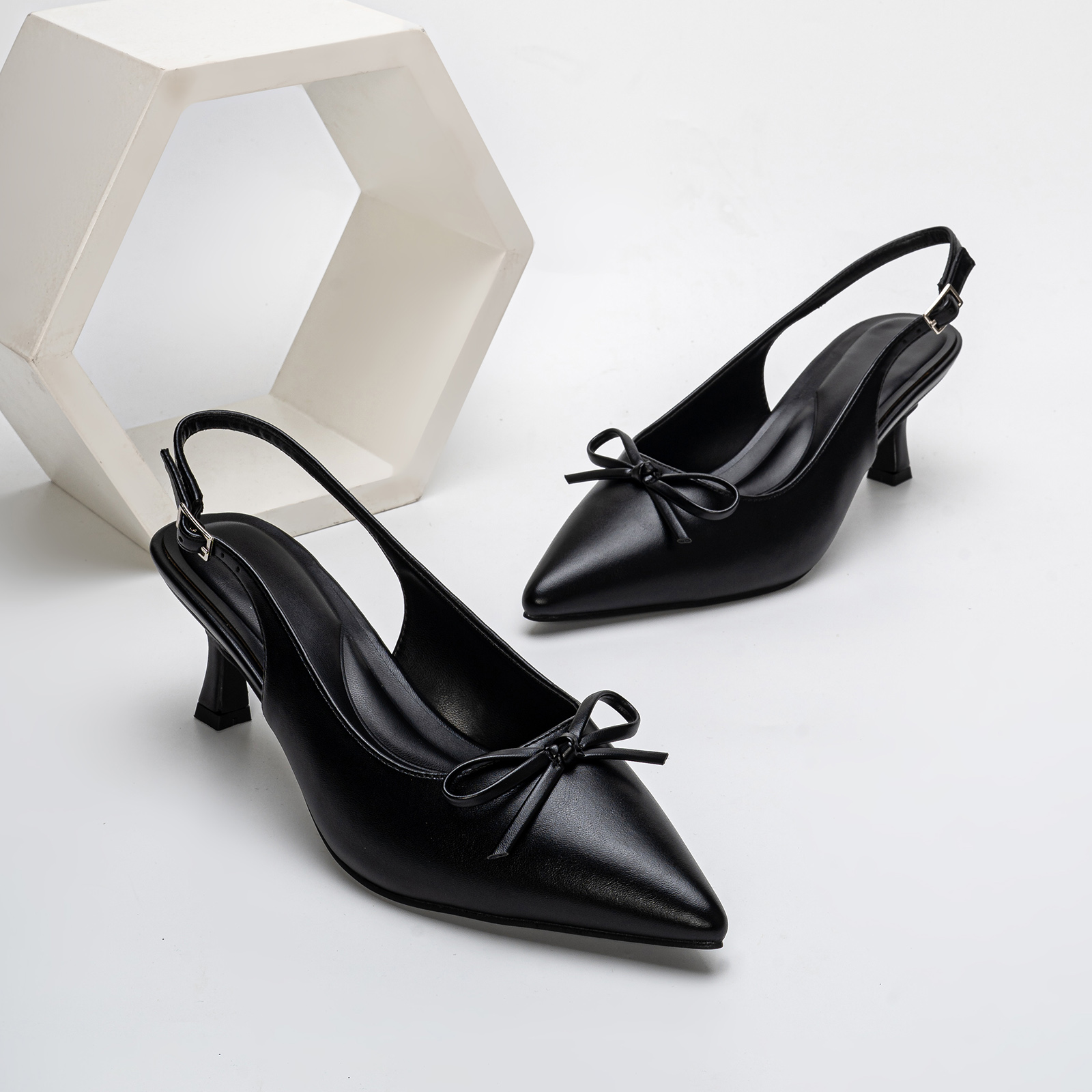 thumbnail video image 2 of LANCROP Women Pointed Toe Bowknot Slingback Heels Comfort Leather Pumps Party Office Dress Shoes, 2 of 5
