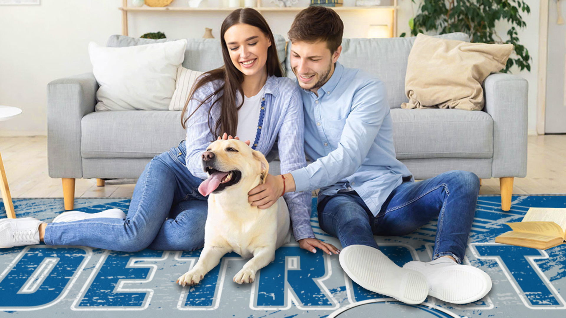 thumbnail video image 2 of Detroit Football Rugs 5x7 Bedroom Living Room Football Carpet Non-Slip Machine Washable Area Rug for Boys and Man Cave Decor, 2 of 9