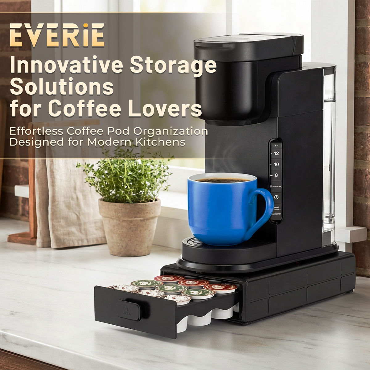 thumbnail video image 2 of Everie Coffee Pod Organizer Drawer Compatible With  K Cup Pods Holds 18 Pods Smooth Glide Fits Under Coffee Maker Black, 2 of 10