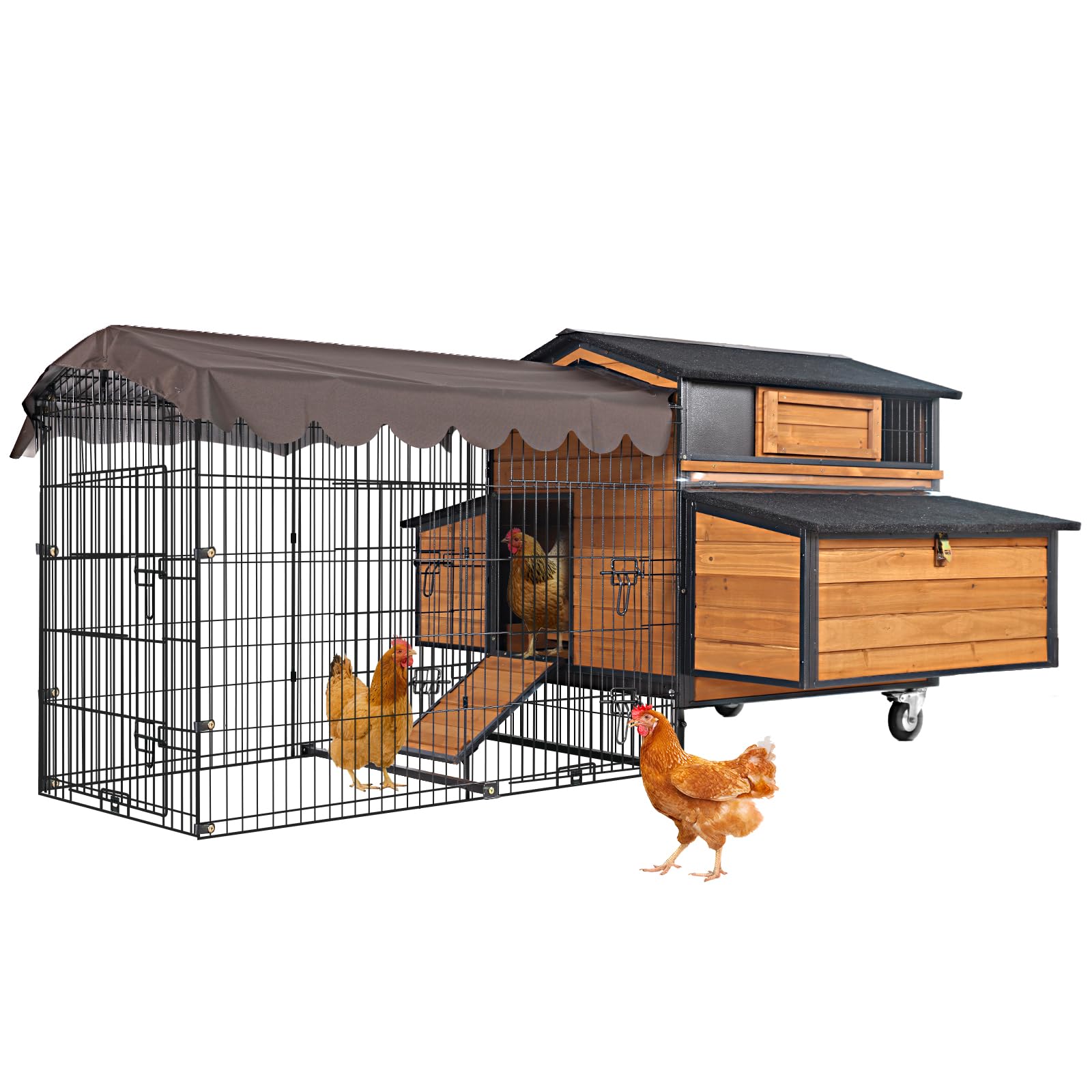 thumbnail video image 2 of Aivituvin Extra Large Mobile Chicken Coop with Run, Portable Chicken Tractor with Wheels, Hen House Poultry Cage with All-Around Iron Frame, Metal Sliding Tray, 6 Nesting Boxes for 6-10 Chickens, 2 of 9