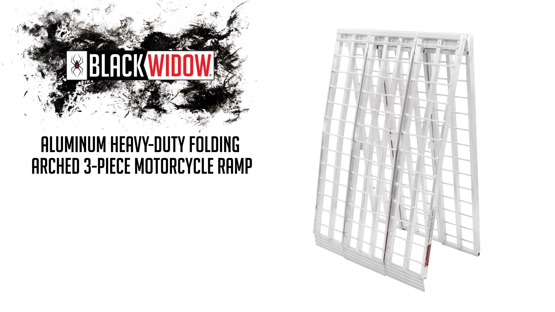 thumbnail video image 2 of 10' Black Widow Motorcycle Ramp, 1,500 lb Cap, Aluminum, Folding, for Truck / Trailer, 2 of 12