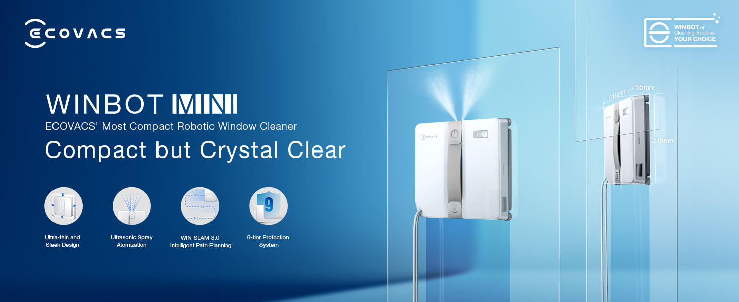 ECOVACS WINBOT Mini Window Cleaning Robot, Compact, Ultrasonic
