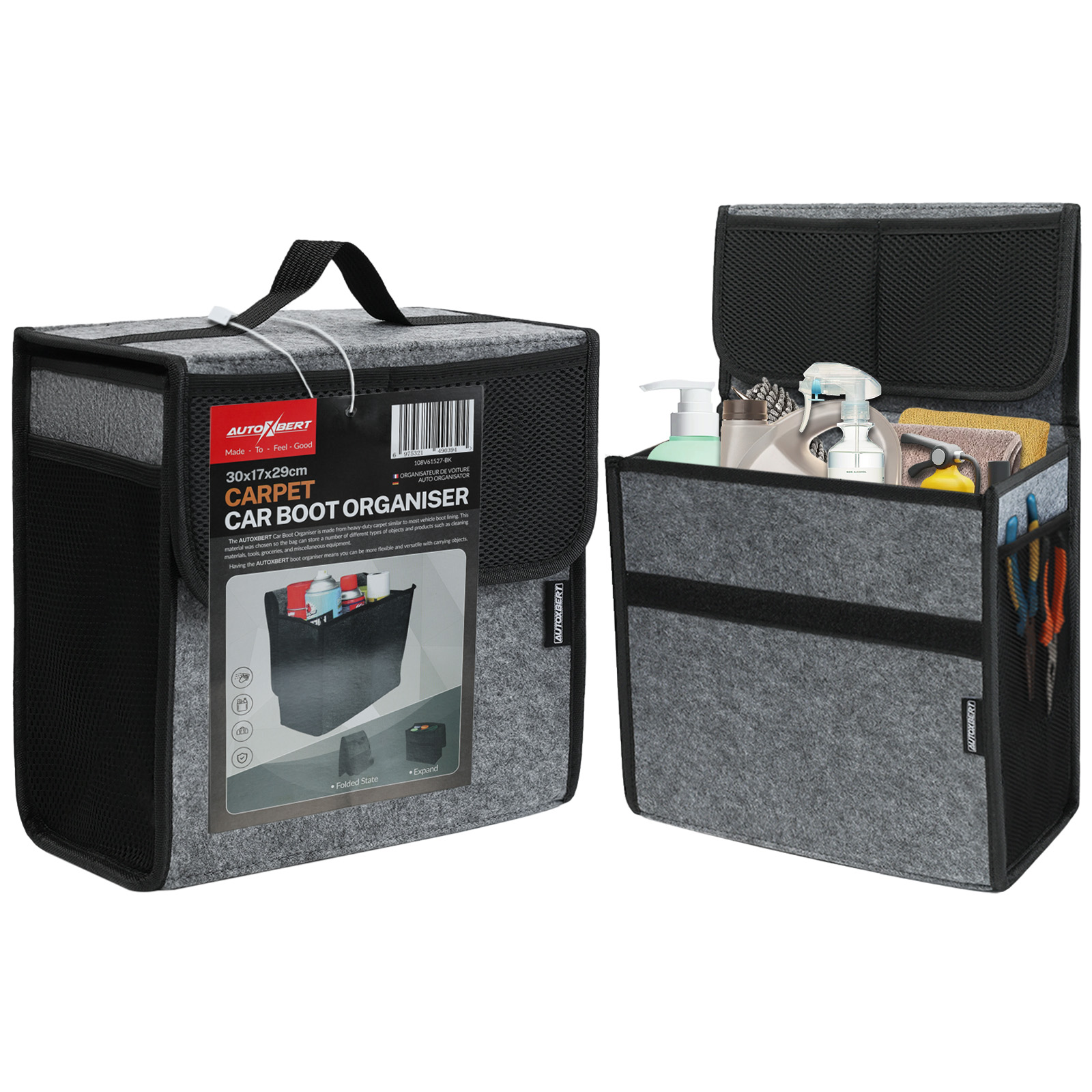 thumbnail video image 2 of Yiyasu Car Trunk Organizer Felt Storage Bag Anti Slip Cargo Box Universal SUV Truck RV, 2 of 17