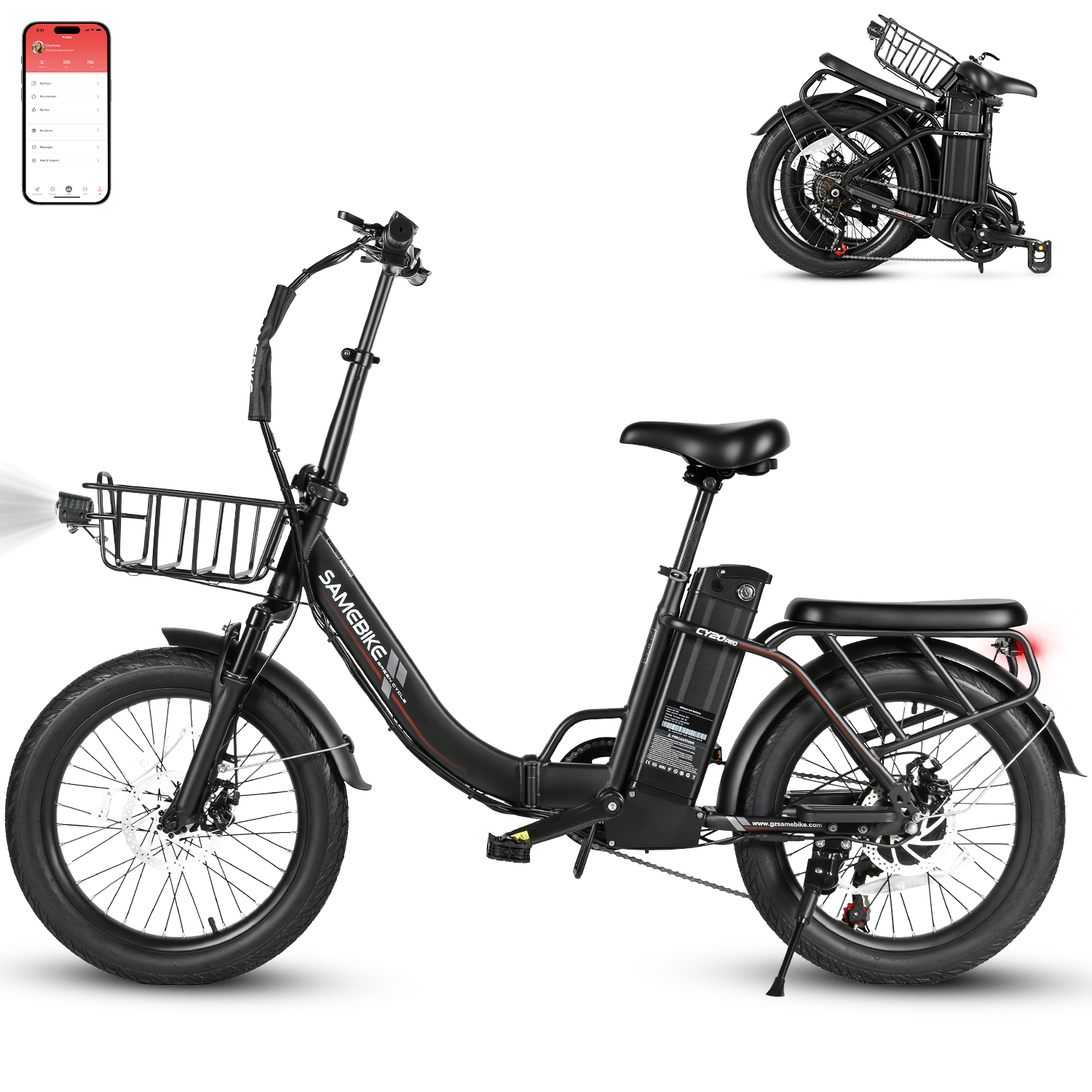 thumbnail video image 2 of SAMEBIKE Electric Bike for Adults 20x3.0 Fat Tire Folding Ebike 749W Motor 48V 13Ah Removable Battery 7 Speed Suspension Fork Up to 20 mph Up to 55 miles Range, 2 of 10