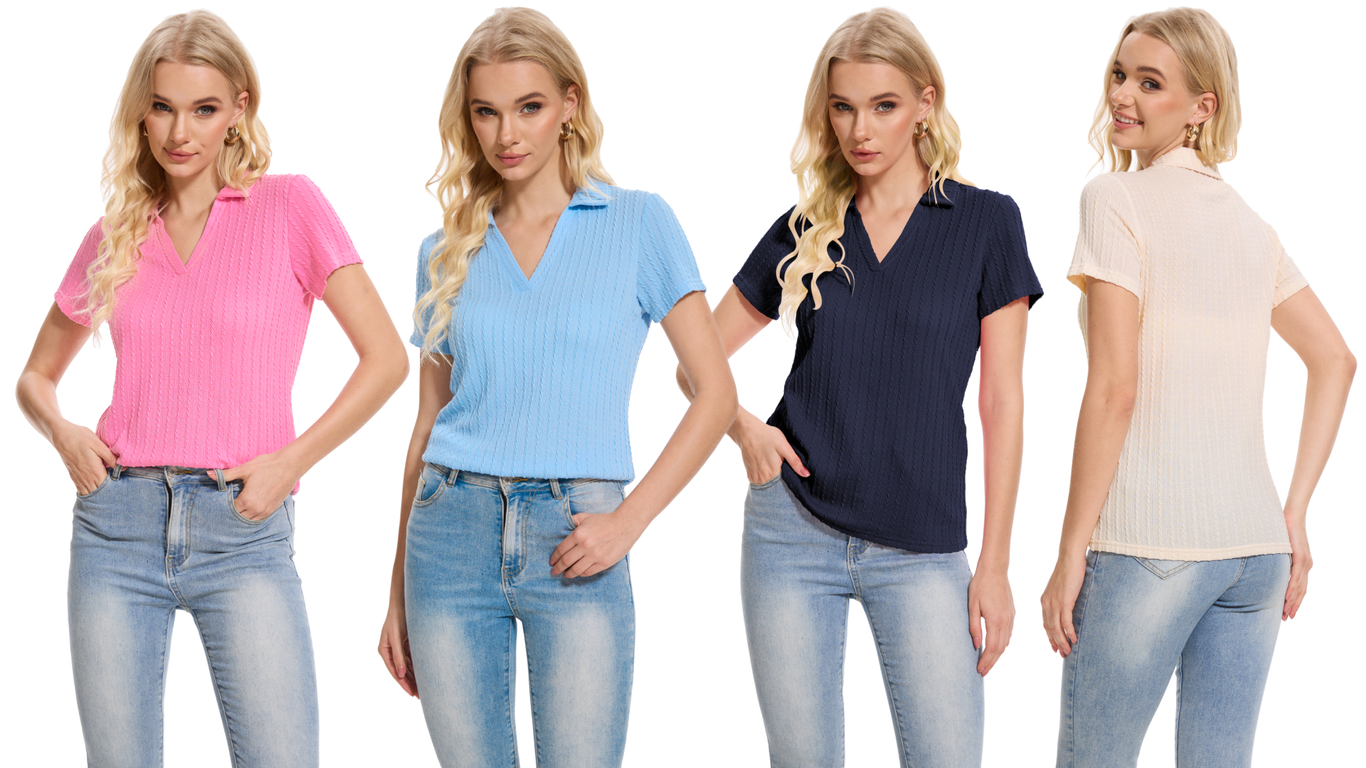 thumbnail video image 2 of Xidunhg Women's Short Sleeve Solid Lapel V Neck Soft Pullover Tops Lightweight Knit Polo Shirt Apricot M, 2 of 8