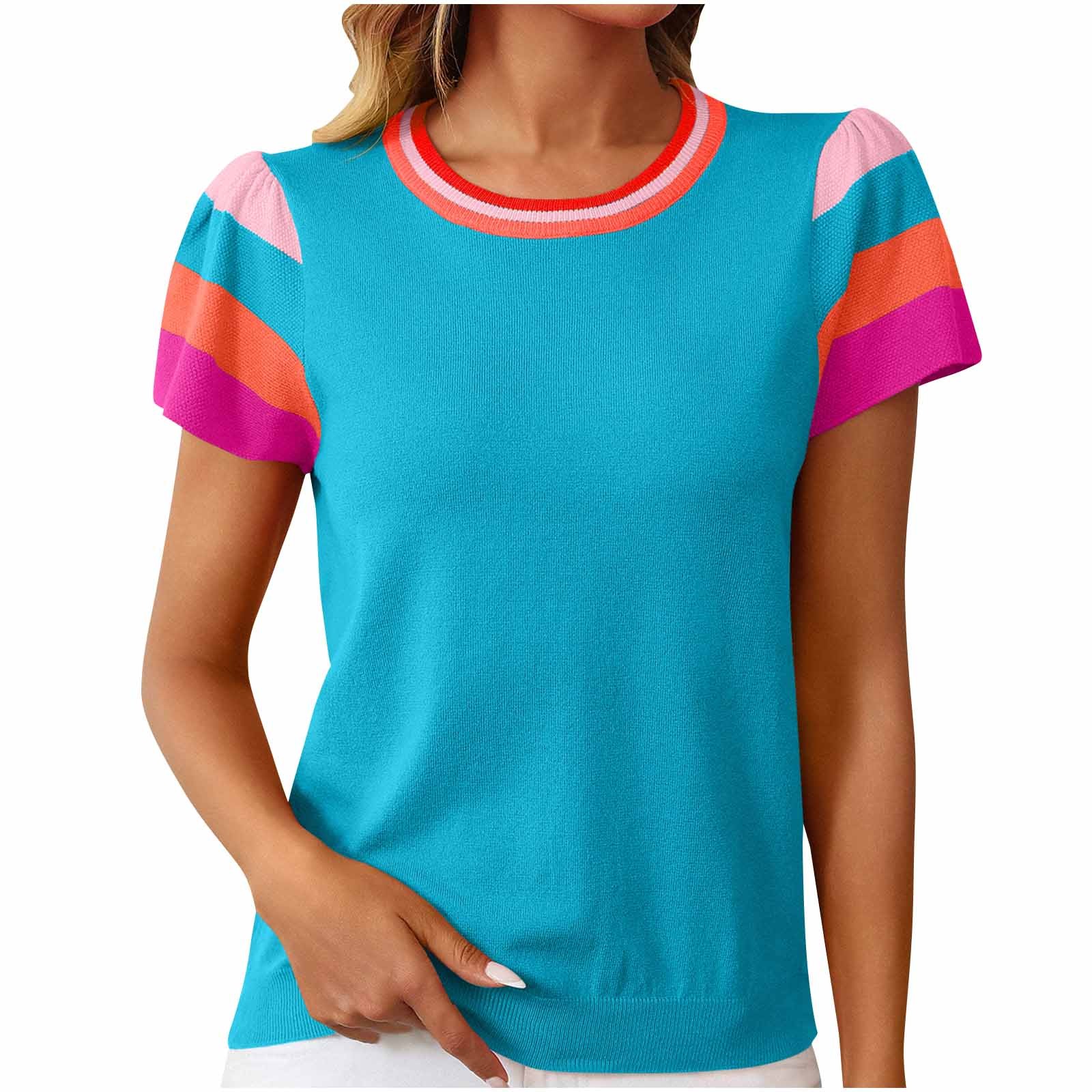 thumbnail video image 2 of Uaswgudfs Sets for Women Summer Casual Color Blocks Tops Short Sleeve Matching Shorts Tees Blouses Trendy 2025 New, 2 of 8