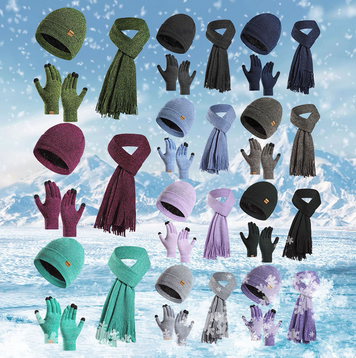 thumbnail video image 2 of Baqcunre Scarf, Hat, Glove Set, Women's New Winter Thickened Warm Hat Scarf Glove Knitted Three Piece Set, Scarf for Women, ,, 2 of 4