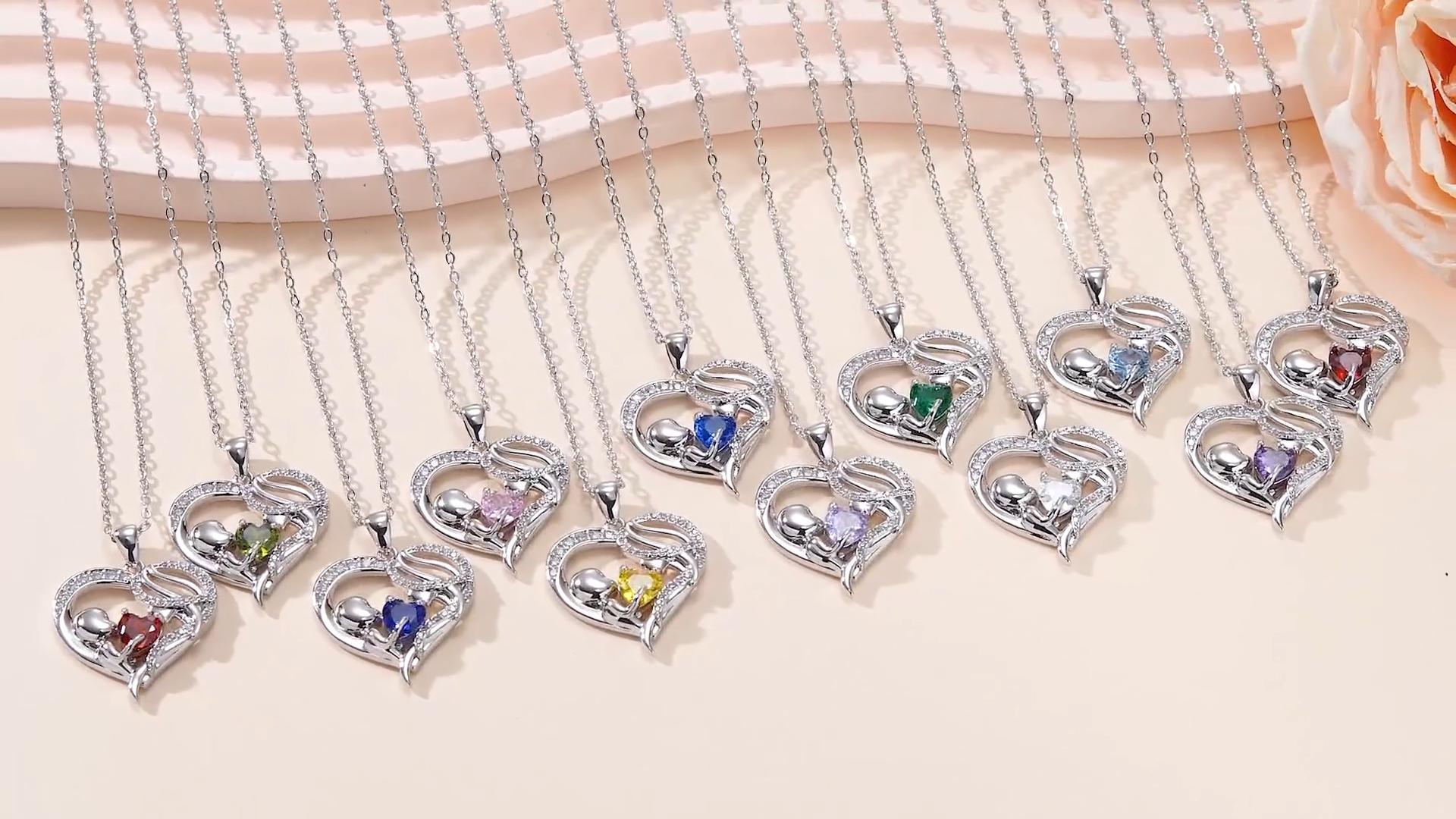 thumbnail video image 2 of Taioiat Mom Necklace Heart May Birthstone Silver Mama Pendant Necklace Mother's Day Jewelry Gifts for Mom Grandmother Wife, 2 of 8