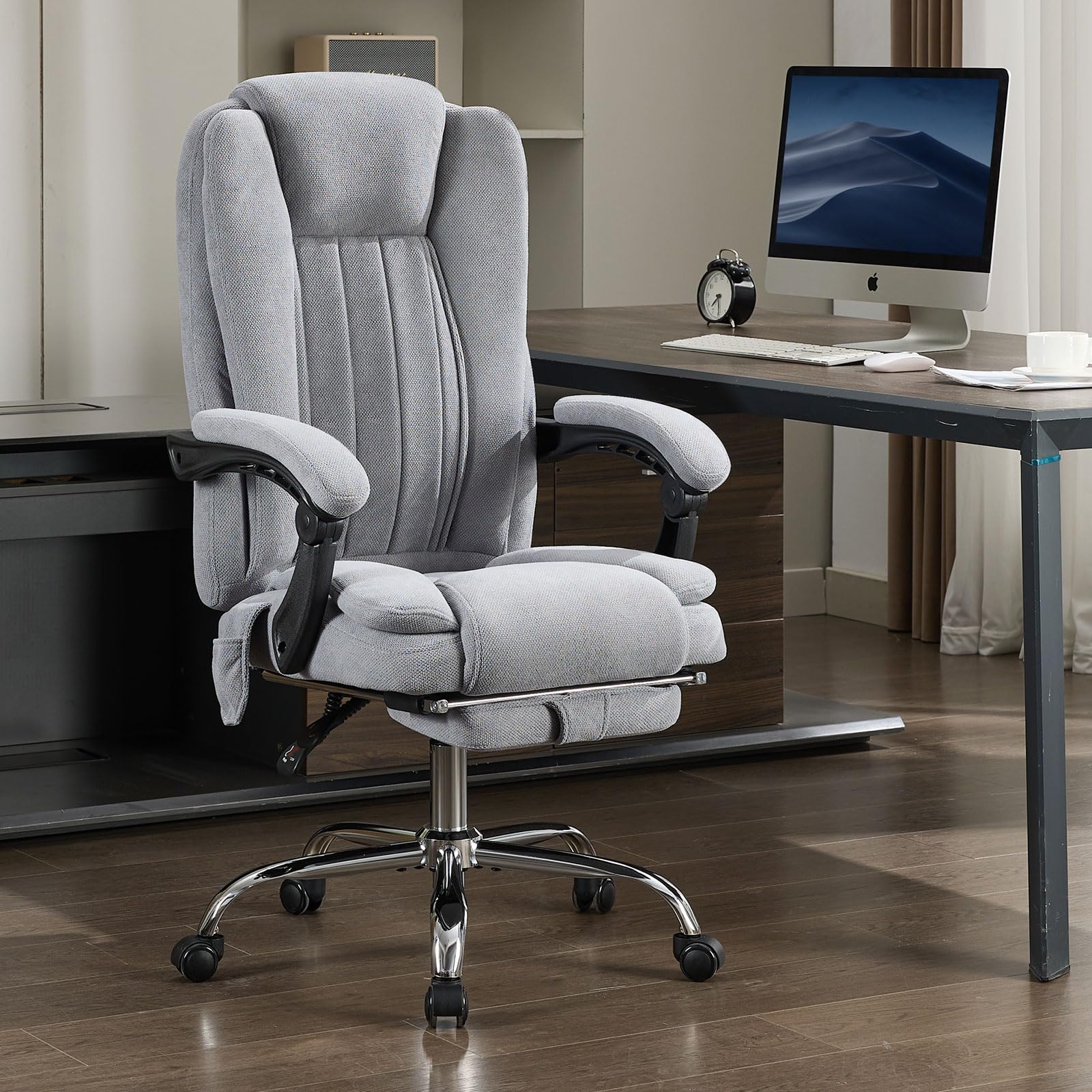 thumbnail video image 2 of JONPONY Big and Tall Office Chair 500LBS Executive Office Chair Massage and Footrest Ergonomic Computer Desk Chair Reclining High Back Leather Office Chair Lumbar Back Support Swivel Rolling,Grey, 2 of 9