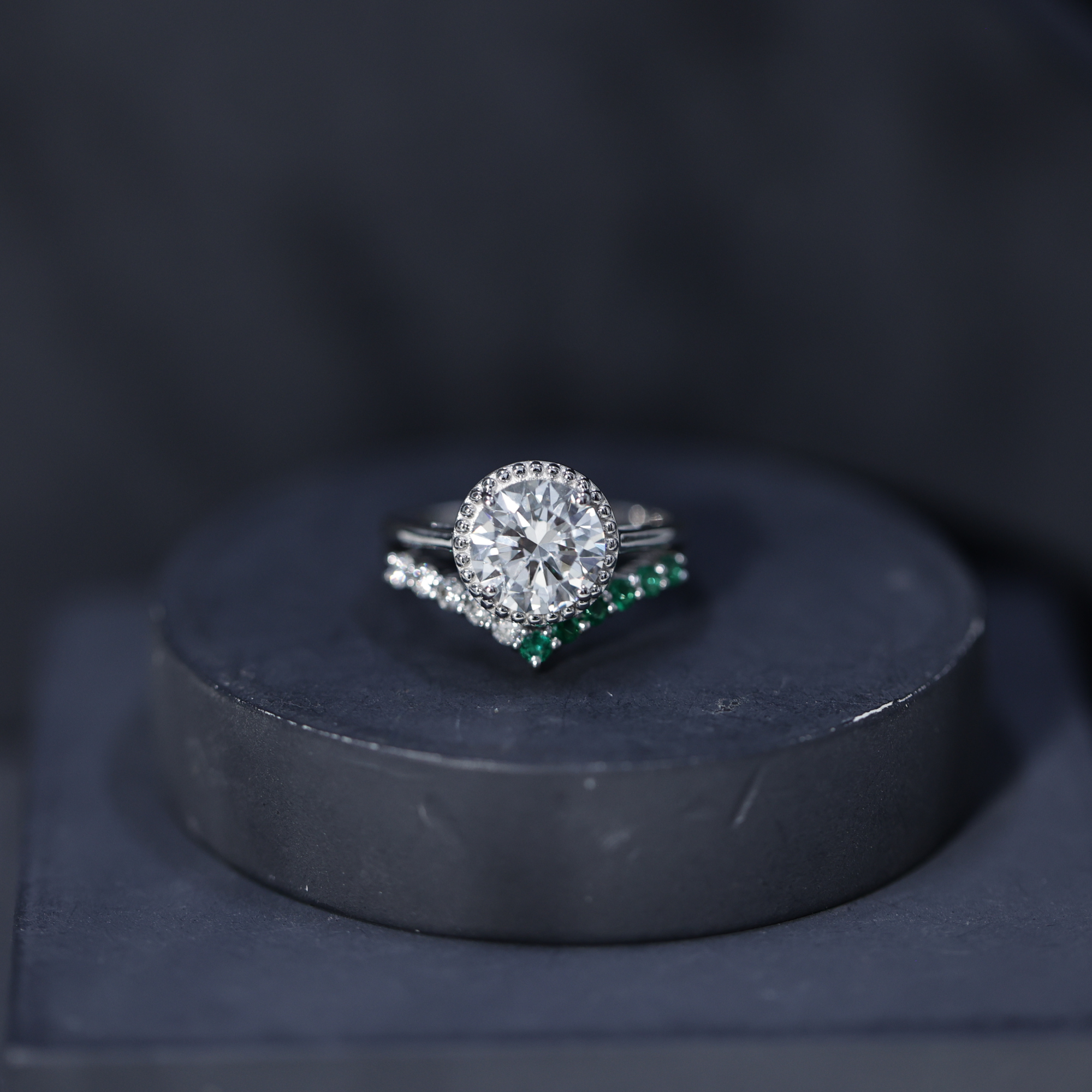 thumbnail video image 2 of Rosec Jewels Lab Diamond Engagement Ring Set with Lab Emerald Wedding Band - Authentically Certified, 925 Sterling Silver, US 4.00, 2 of 8