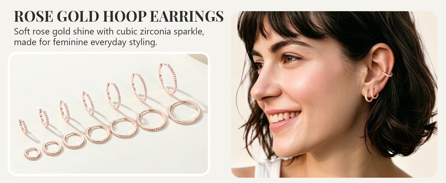 thumbnail video image 2 of Silvora Rose Gold Plated Huggie Hoop Earrings for Women 14MM Hoop Earrings with 925 Sterling Silver Post, Hypoallergenic Cubic Zirconia Earrings Jewelry Gifts for Granddaughter Christmas, 2 of 9