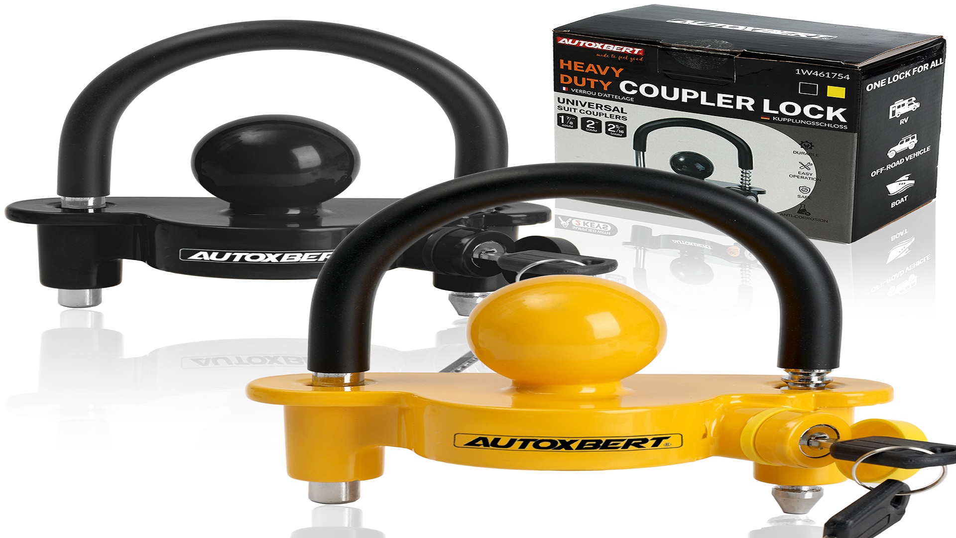 thumbnail video image 2 of AUTOXBERT Trailer Coupler Lock Hitch Tow Ball Lock Anti Theft Adjustable for 1-7/8", 2",2-5/16" Couplers, 2 of 9