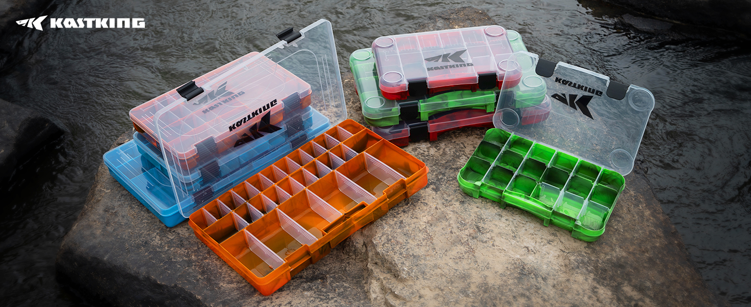 thumbnail video image 2 of KastKing Tackle Box, Plastic Tackle Trays, 4 Packs Lure Boxes Terminal Tackle -Bait Vault, 2 of 8