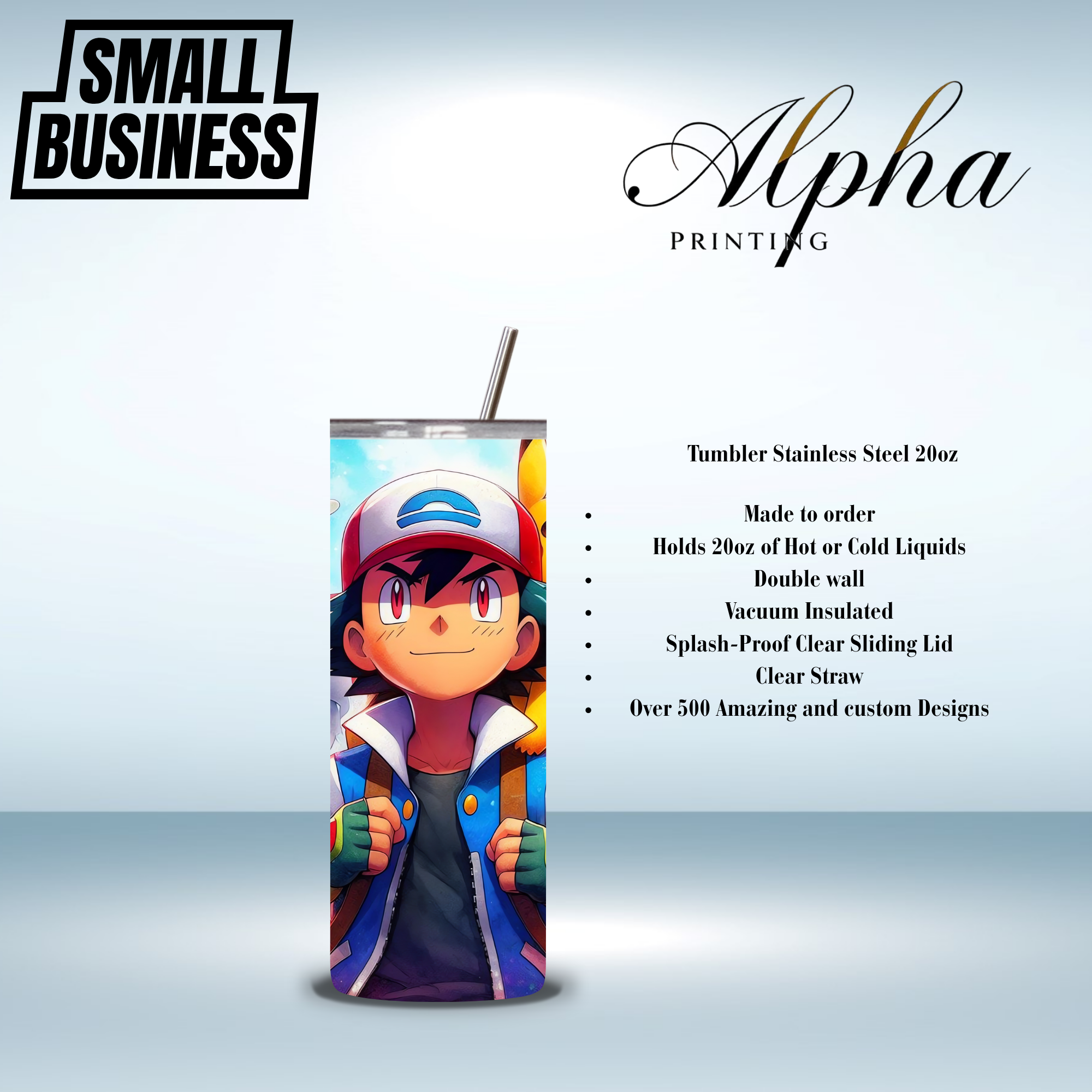 thumbnail video image 2 of Alpha Printing 20oz Pocket Monster Wave Tumbler – Anime Creature Edition, 2 of 12