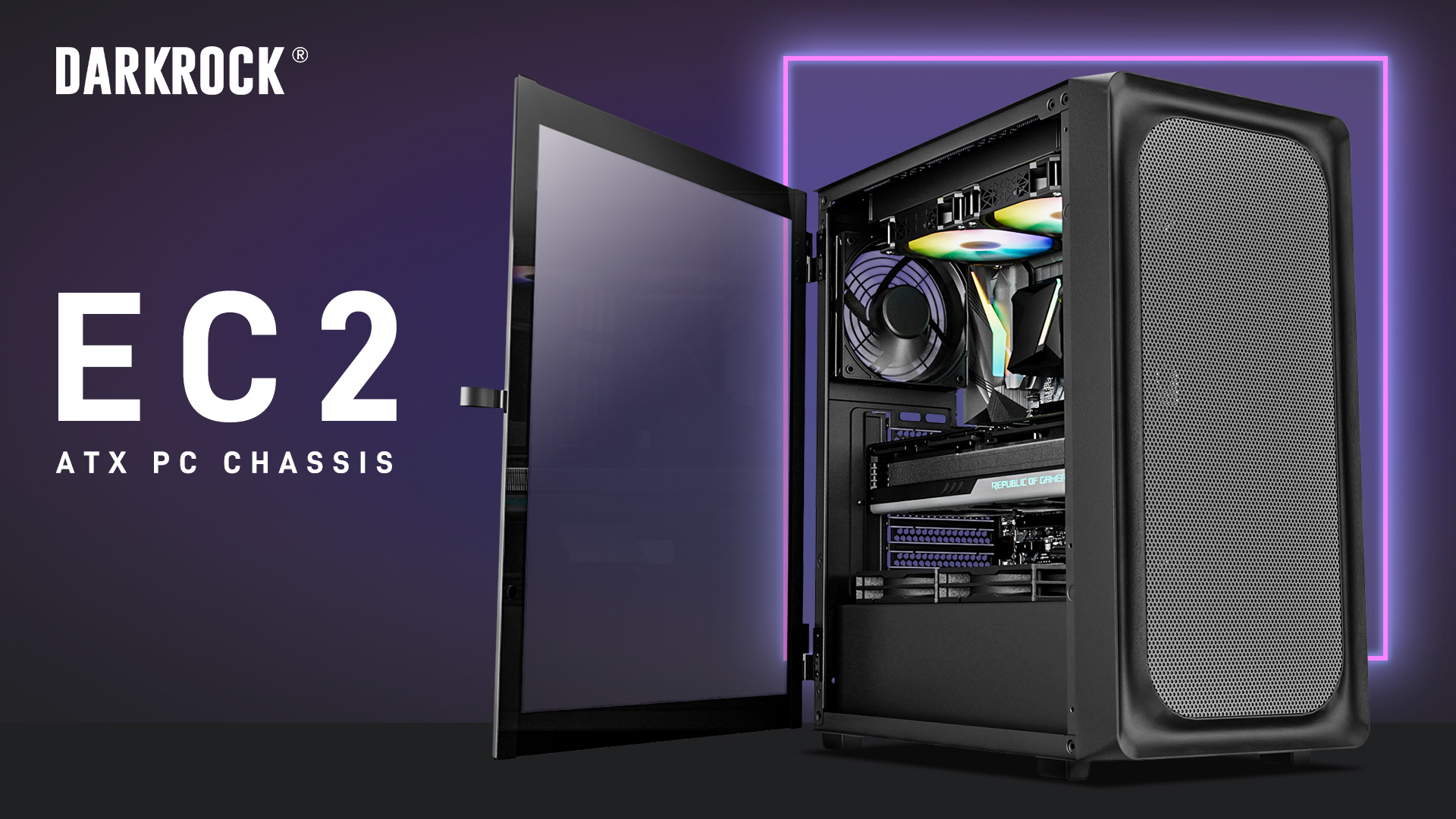 thumbnail video image 2 of DARKROCK EC2 Black ATX Mid Tower PC Case – Type-C Ready, 40-Slot GPU Support, Tempered Glass Side Panel, 8 x 120mm Fan Mounts (1 Pre-Installed) & 360mm Radiator Compatibility, 2 of 10