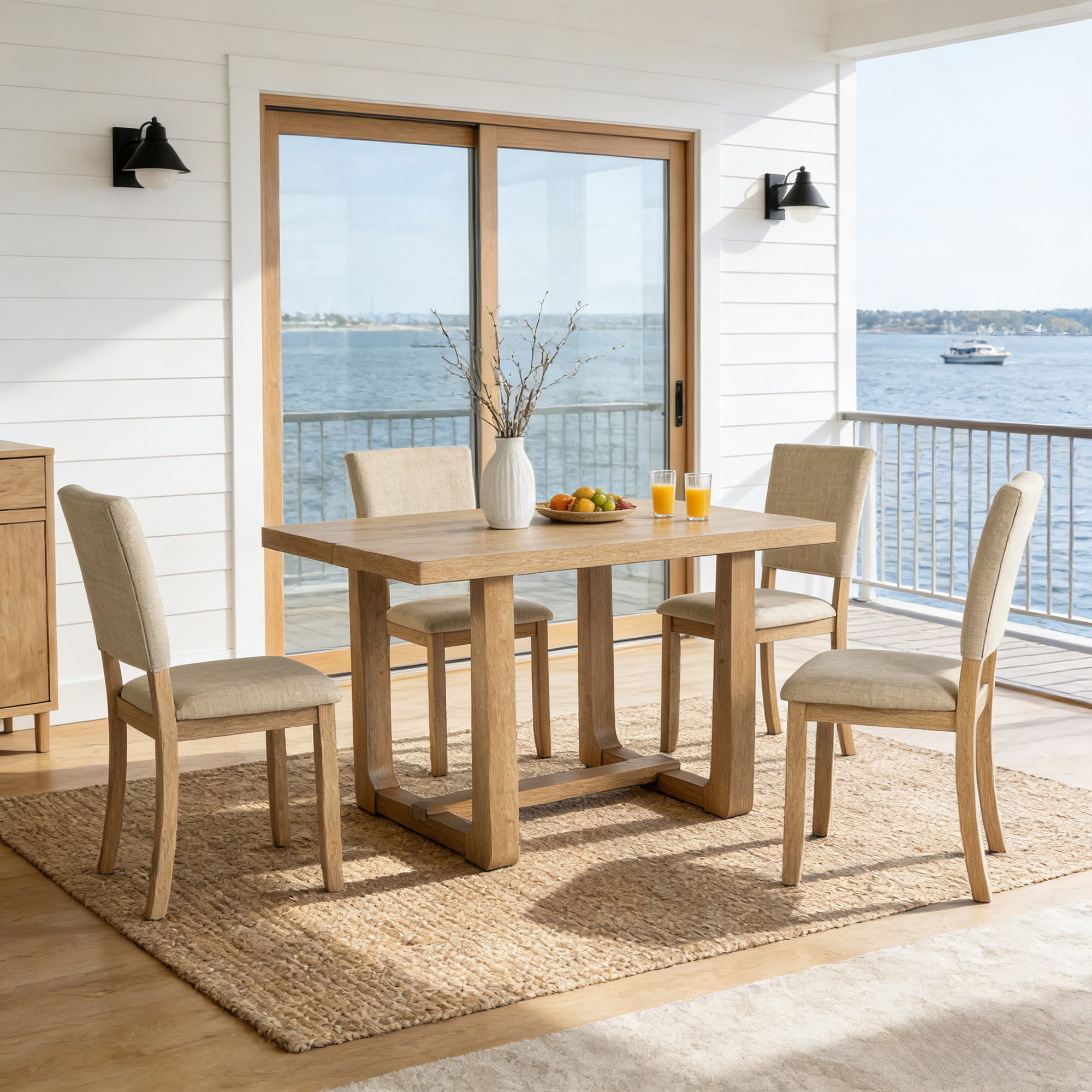 thumbnail video image 2 of Leovanni Modern 48" 5-Piece Solid Wood Dining Table Set with 4 Upholstered Chairs, Rectangular Kitchen & Dining Room Set, Gray, 2 of 11