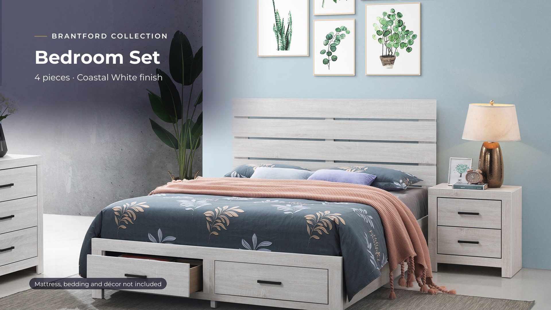 thumbnail video image 2 of Coaster Brantford 4-Piece Eastern King Bedroom Set, Coastal White, 2 of 16
