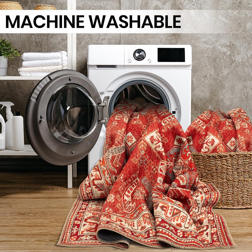 thumbnail video image 2 of GLN Rugs Knossos - Indoor, Machine Washable Area Rug 2'x3' Turkish Red/Beige Home Carpet, 2 of 9