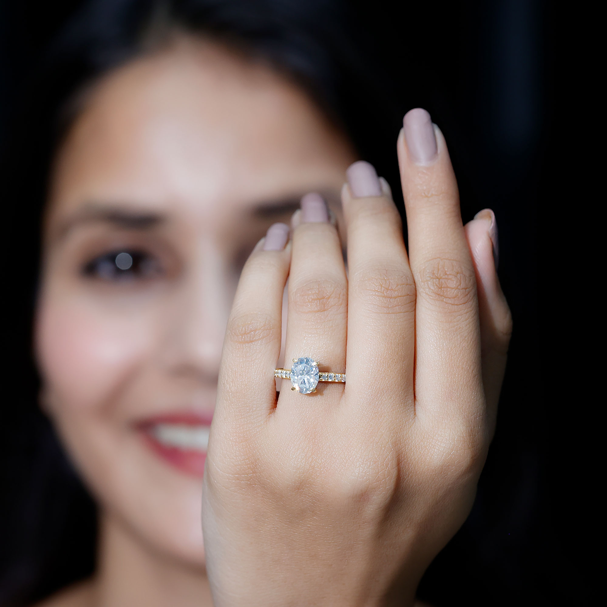 thumbnail video image 2 of Rosec Jewels Lab Grown Diamond Engagement Ring with Side Stones, 2 Carat, 7x9 mm, EF-VS Grade, 14K Yellow Gold, US 6.50, 2 of 9