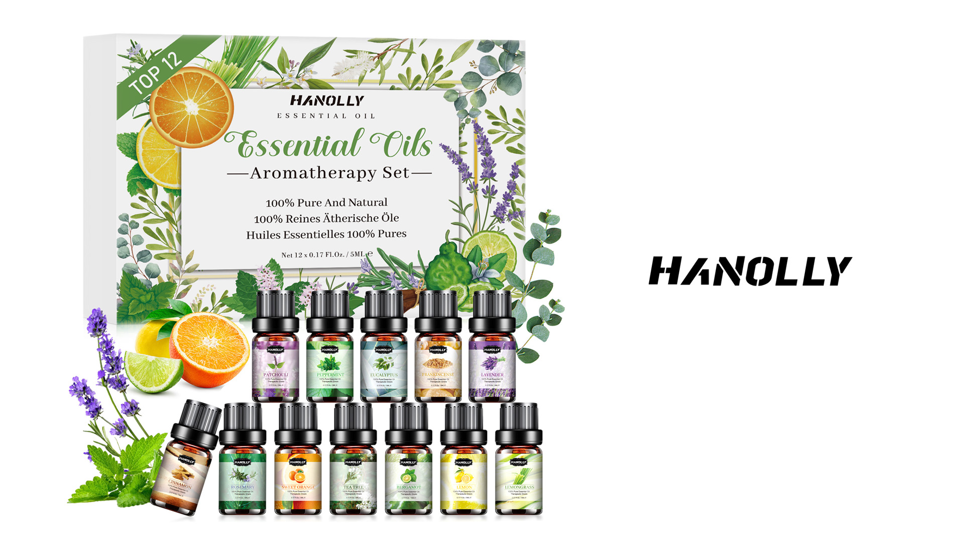 thumbnail video image 2 of Hanolly Essential Oils Set, Hypoallergenic Aromatherapy Oils for Diffuser, Humidifier, Massage, Skin Care, 12 Pack, 5 ml, 2 of 9
