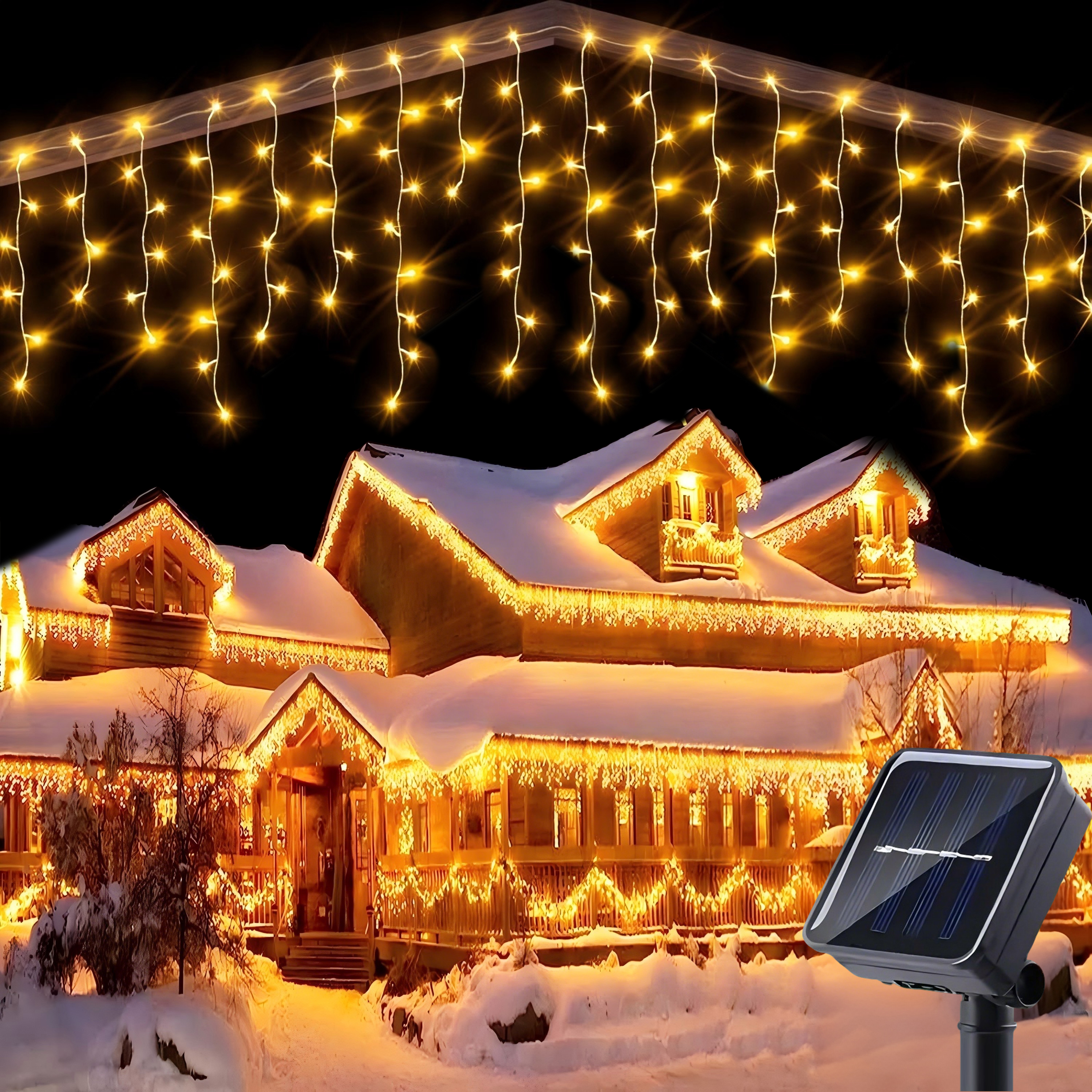 thumbnail video image 2 of PMMIPNW Solar Christmas Icicle String Lights 162LED 27ft, Christmas Fairy Lights for Bedroom, Patio, Yard, Garden, Wedding, Eave Decor (Warm), 2 of 8