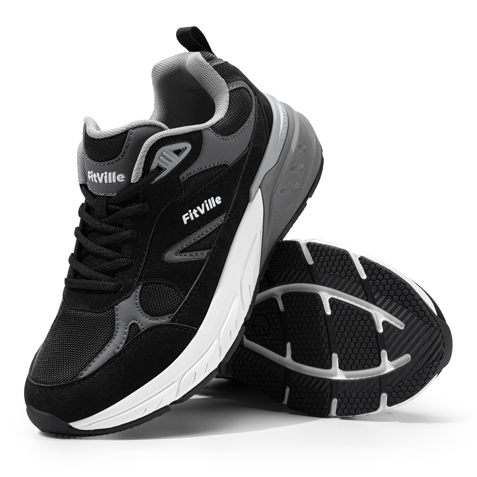 thumbnail video image 2 of FitVille Mens Walking Shoes Wide Width Cushioning Athletic Sneakers, 12.5 Wide, 2 of 7