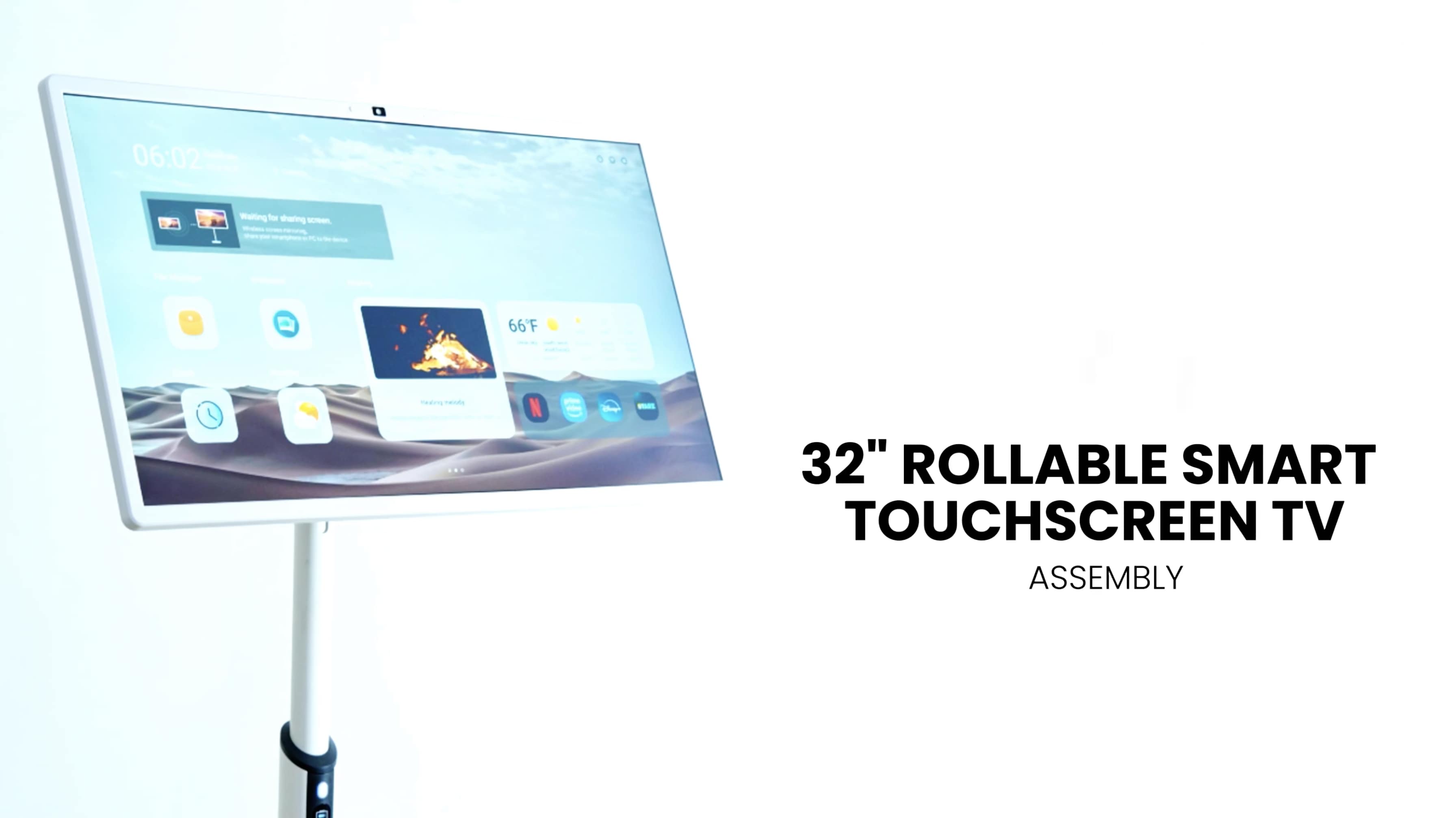 OrcaTV 32" Rolling Smart TV on Wheels, FHD Touchscreen, GMS Certified