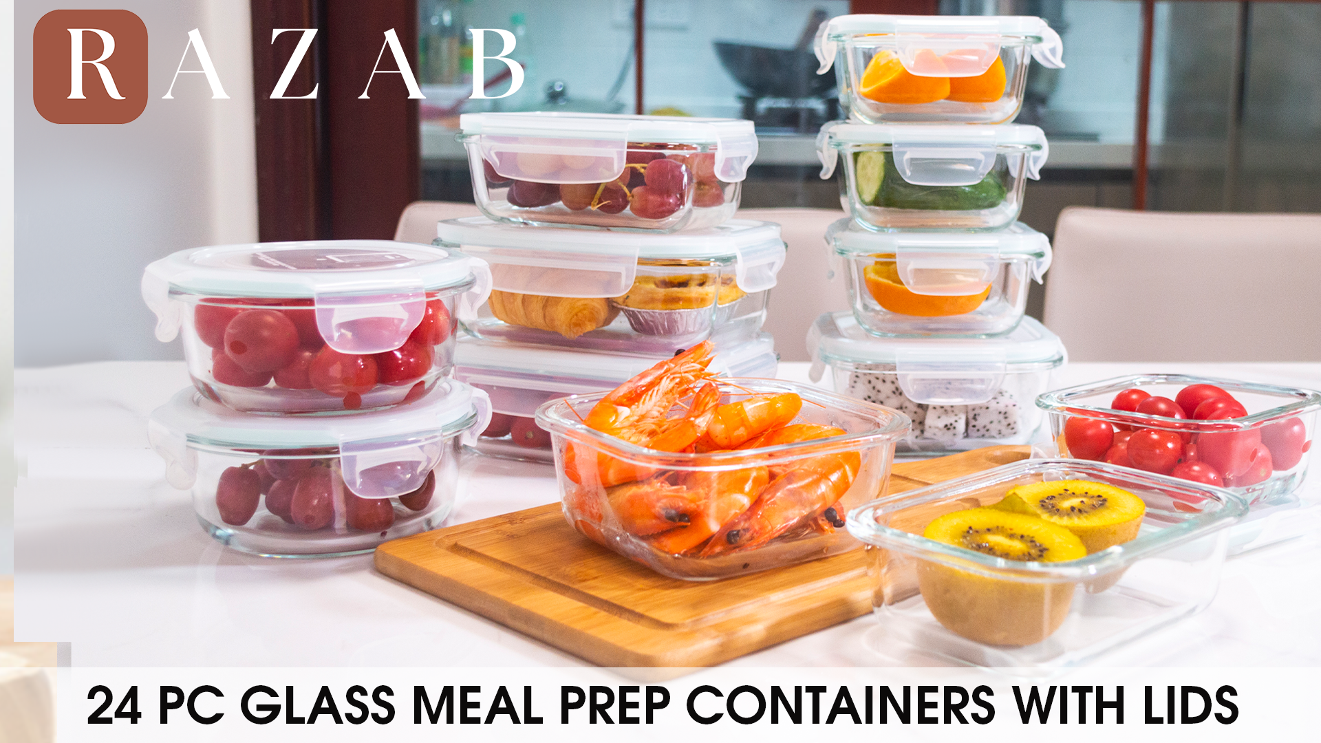 thumbnail video image 2 of Razab 24 Pcs Glass Food Storage Containers with Lids, Bpa Free, Leakproof Meal Prep Container for Food and Vegetable Storage, 2 of 8