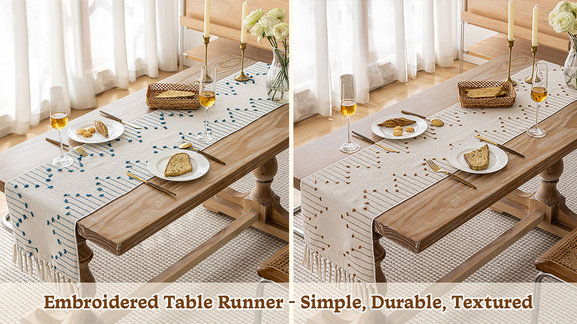 thumbnail video image 2 of HonorHut Rectangular Table flag Modern Farmhouse Tablecloth with Tassels Long Dining Table Runner Bohemian Tablerunner 13x88Inch Grey, 2 of 7