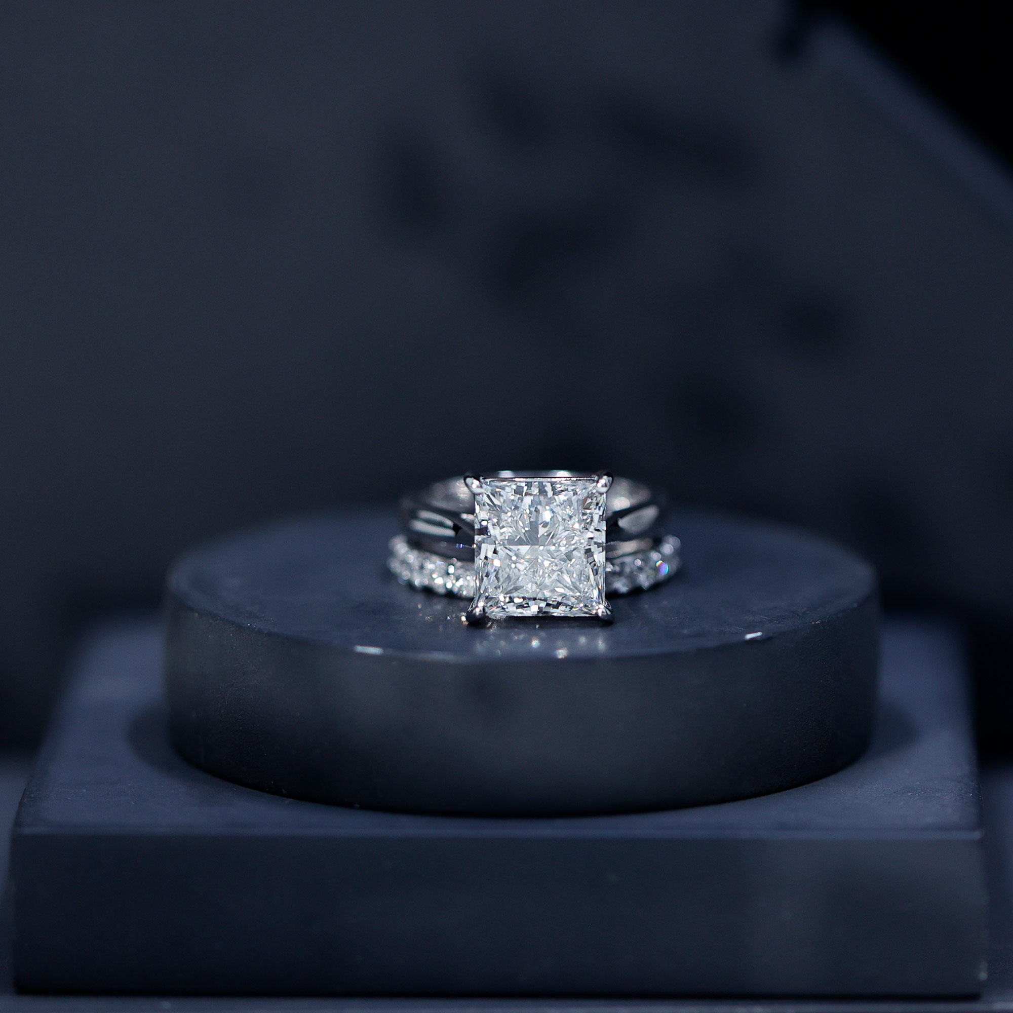 thumbnail video image 2 of Rosec Jewels 5 Carat Princess Cut Lab Grown Diamond Engagement Ring with Wedding Band - E-VS1 Quality - IGI Certified, 925 Sterling Silver, US 4.00, 2 of 8