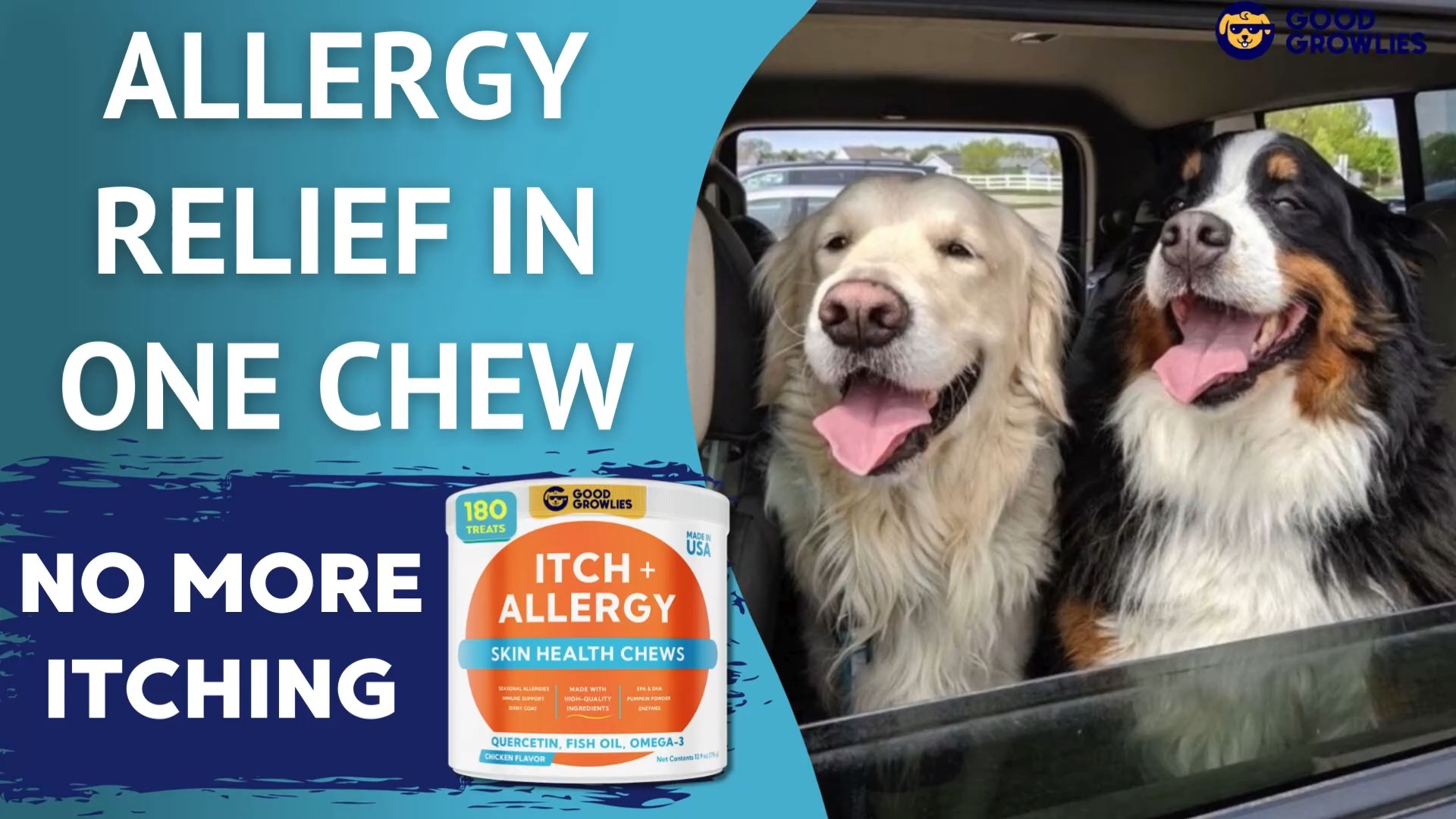 thumbnail video image 2 of Dog Allergy Relief Chews — Anti-Itch Skin & Coat Supplement: No Fillers, Just Flavor - Itchy Skin Relief Treatment w/Omega 3 Fish Oil - Itching&Paw Licking - Dry Skin&Hot Spots - Made in USA - 180Ct, 2 of 10