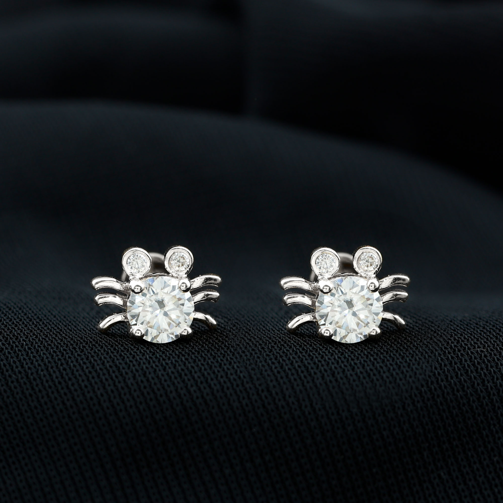 thumbnail video image 2 of Rosec Jewels Lab Created Diamond Studs - Animal Inspired Crab Earrings (5 mm, 1 Carat, EF-VS Grade), 925 Sterling Silver, 2 of 7