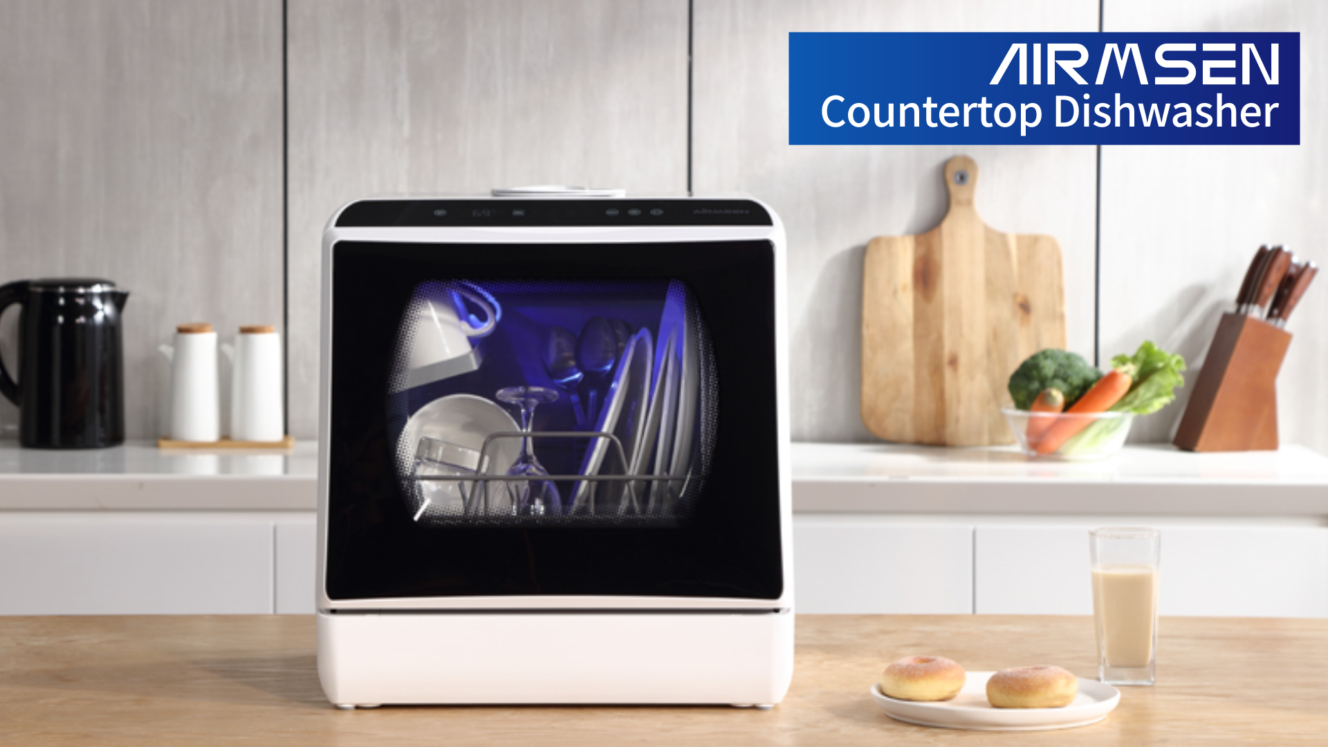 thumbnail video image 2 of AIRMSEN Portable Countertop Dishwasher with 5-Liter Built-in Water Tank and Air-Dry Function, 5 Washing Programs Mini Dishwasher, AE-TDQR03, 2 of 12