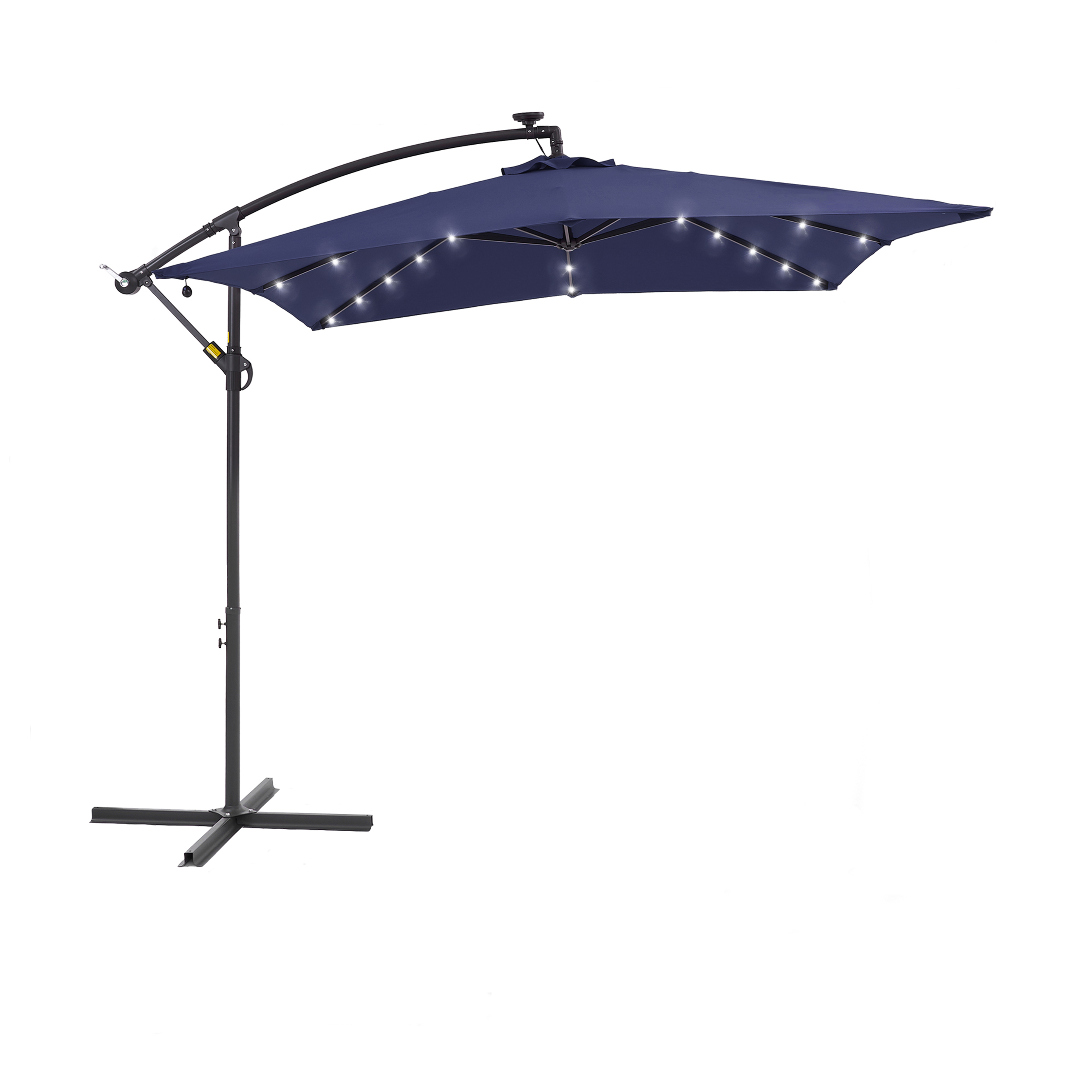 thumbnail video image 2 of ACEGOSES 8.2x8.2ft LED Square Outdoor Patio Canopy Offset Umbrellas for Villa Gardens,Lawns and Yard,Navy Blue, 2 of 9