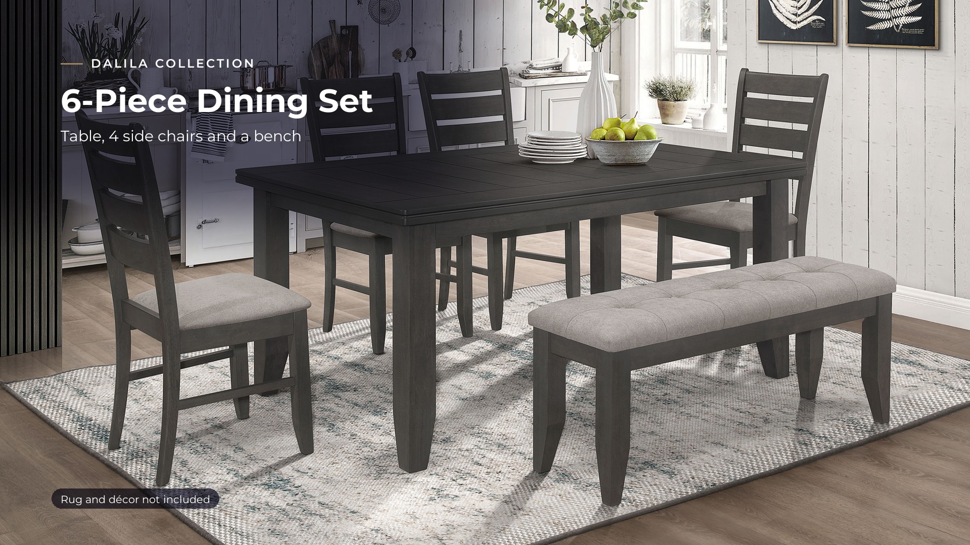 thumbnail video image 2 of Coaster Dalila 6-Piece Rectangular Dining Table Set, Dark Grey, 2 of 17